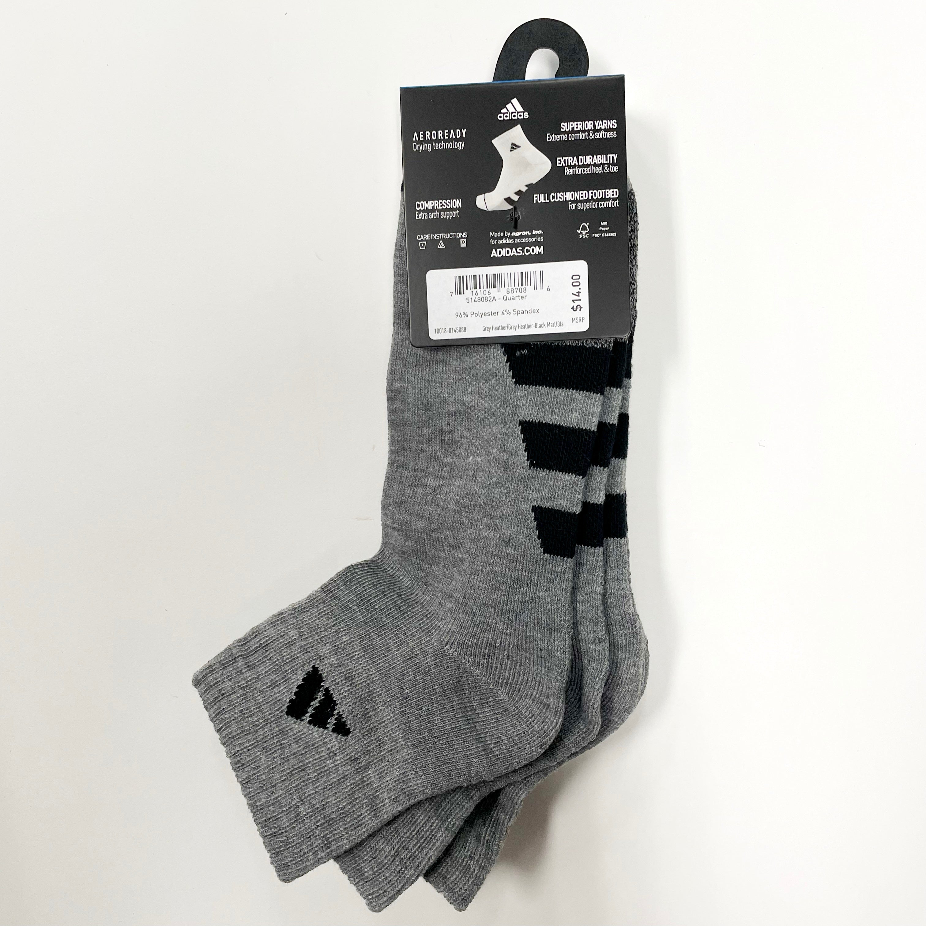 Adidas Men's Cushioned Quarter-Cut Athletic Socks - 3 Pairs Pack for Running, Gym & Everyday Comfort