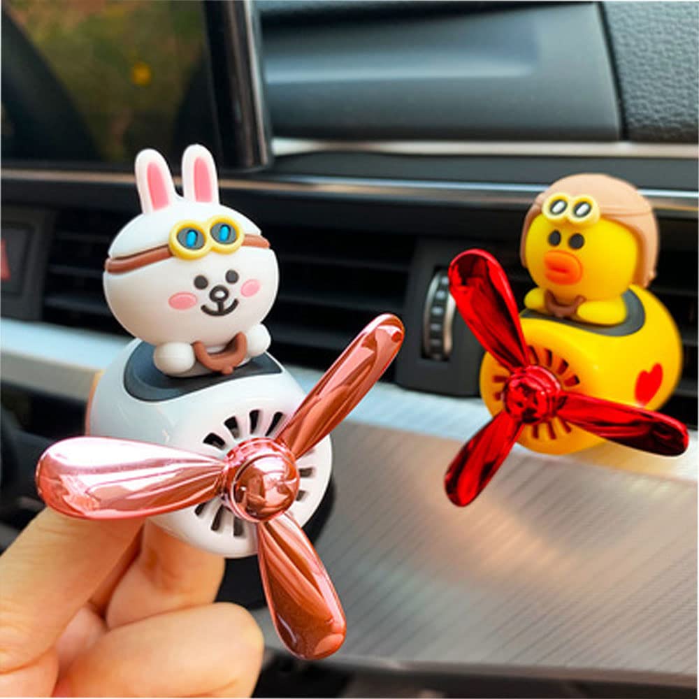 Cute Cartoon Rotating Fan Leaf Car Air Freshener Diffuser - 2 Refillable Fragrances, Pilot Car Outlet Perfume for Fresh Scent | Perfect for Cars, Offices & Gifts