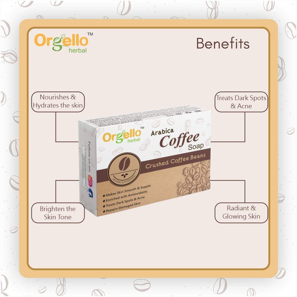 Orgello Herbal Arabica Coffee Soap (2 x 100g) - Natural Deodorant Soap for Men & Women with Anti-Pollution Effect - Deep Cleansing & Dirt Removal - Perfect for Daily Skincare & Travel