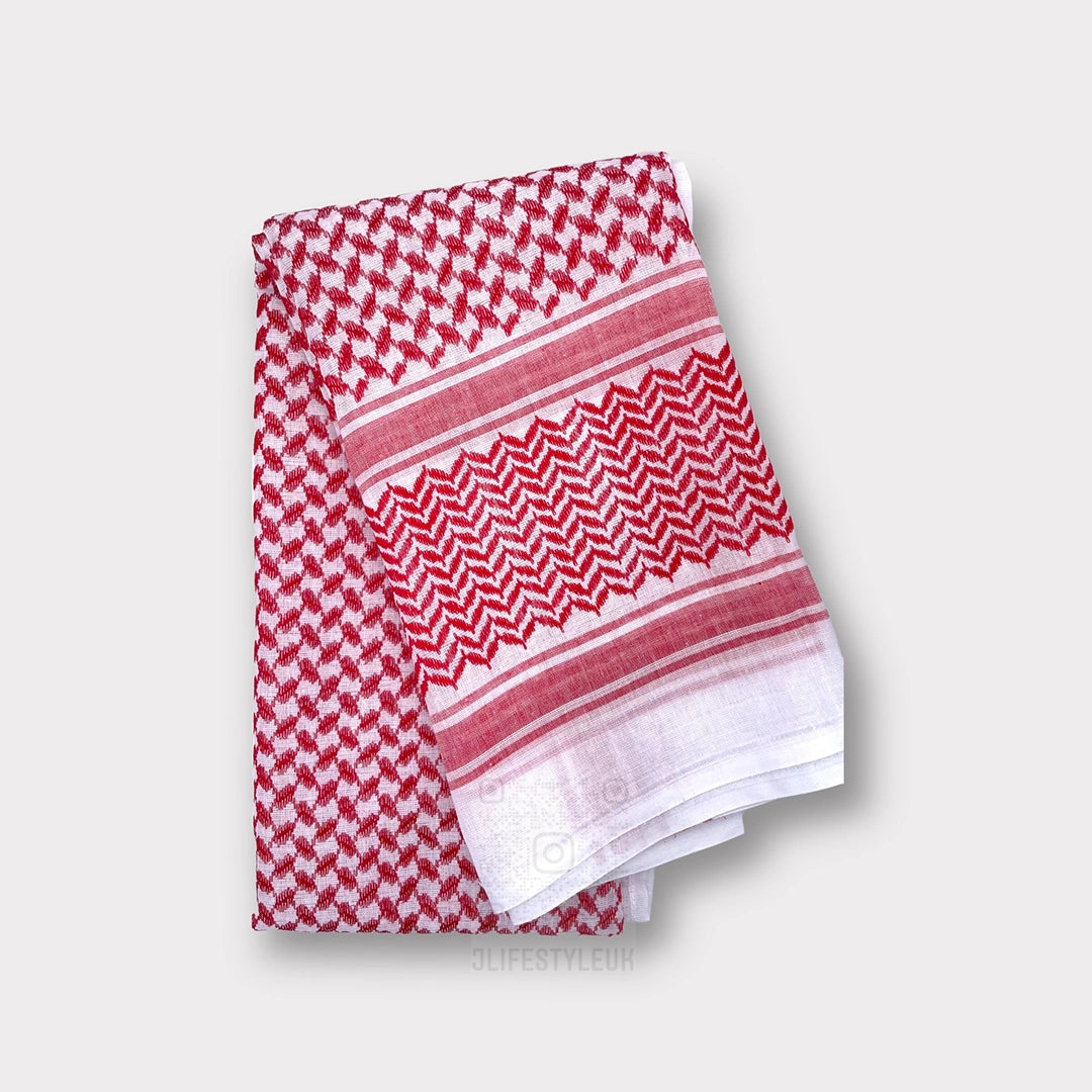 Authentic Arab Red White Shemagh Scarf - Traditional Middle Eastern Head Wrap for Men & Women - Perfect for Outdoor, Hiking, and Cultural Events