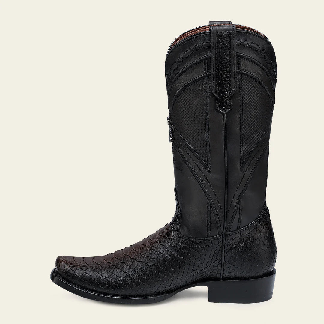 1J0APH Genuine Python Skin Western Cowboy Boots for Men - Premium Chocolate Brown Leather Rodeo & Country Style Footwear for Riding, Dancing & Outdoor Adventures