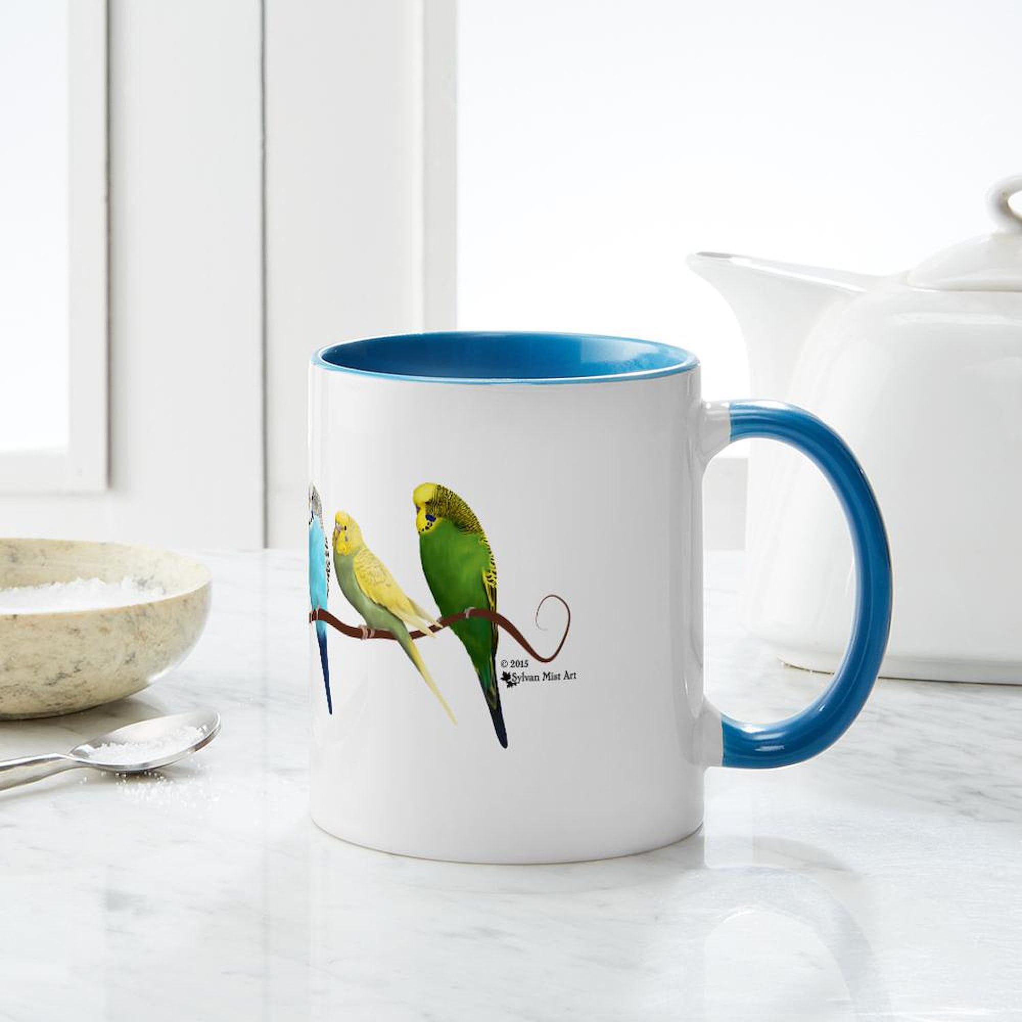 Parakeets & Cockatiels Ceramic Coffee Mug 11 oz (325 ml) - Funny Bird Lover Gift for Tea & Coffee Drinkers - Perfect for Home, Office or Bird Watching Enthusiasts