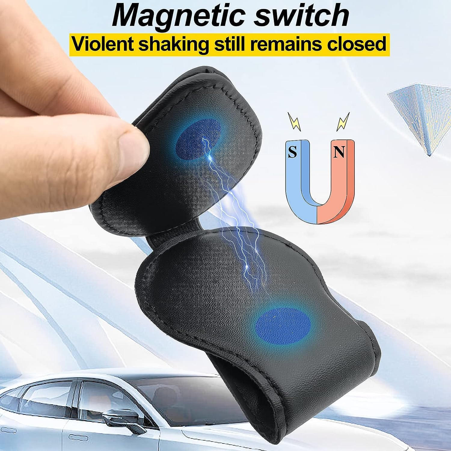 Magnetic Leather Car Visor Sunglasses Holder - Keedolla Black Eyeglasses Clip for Car Sun Visor | Secure & Stylish Accessory for Driving, Road Trips & Daily Commute