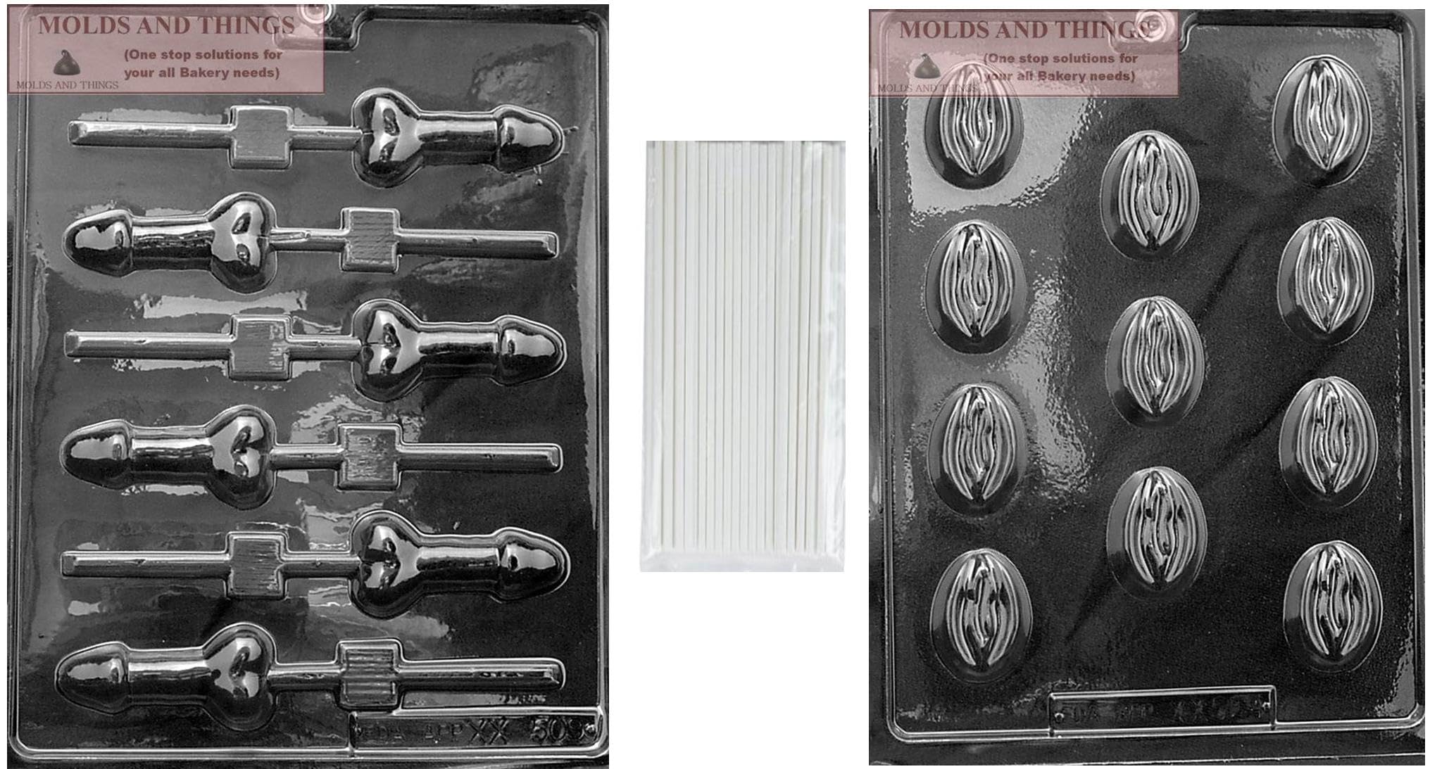Adult Chocolate Candy Mold Set - Small Pecker Pop & Slender Penis Design with Bite-Size Ladies Mold | Includes Copyrighted Molding Instructions + 25 Sticks | Perfect for Bachelorette Parties, Adult Gag Gifts & Edible Dessert Decorations