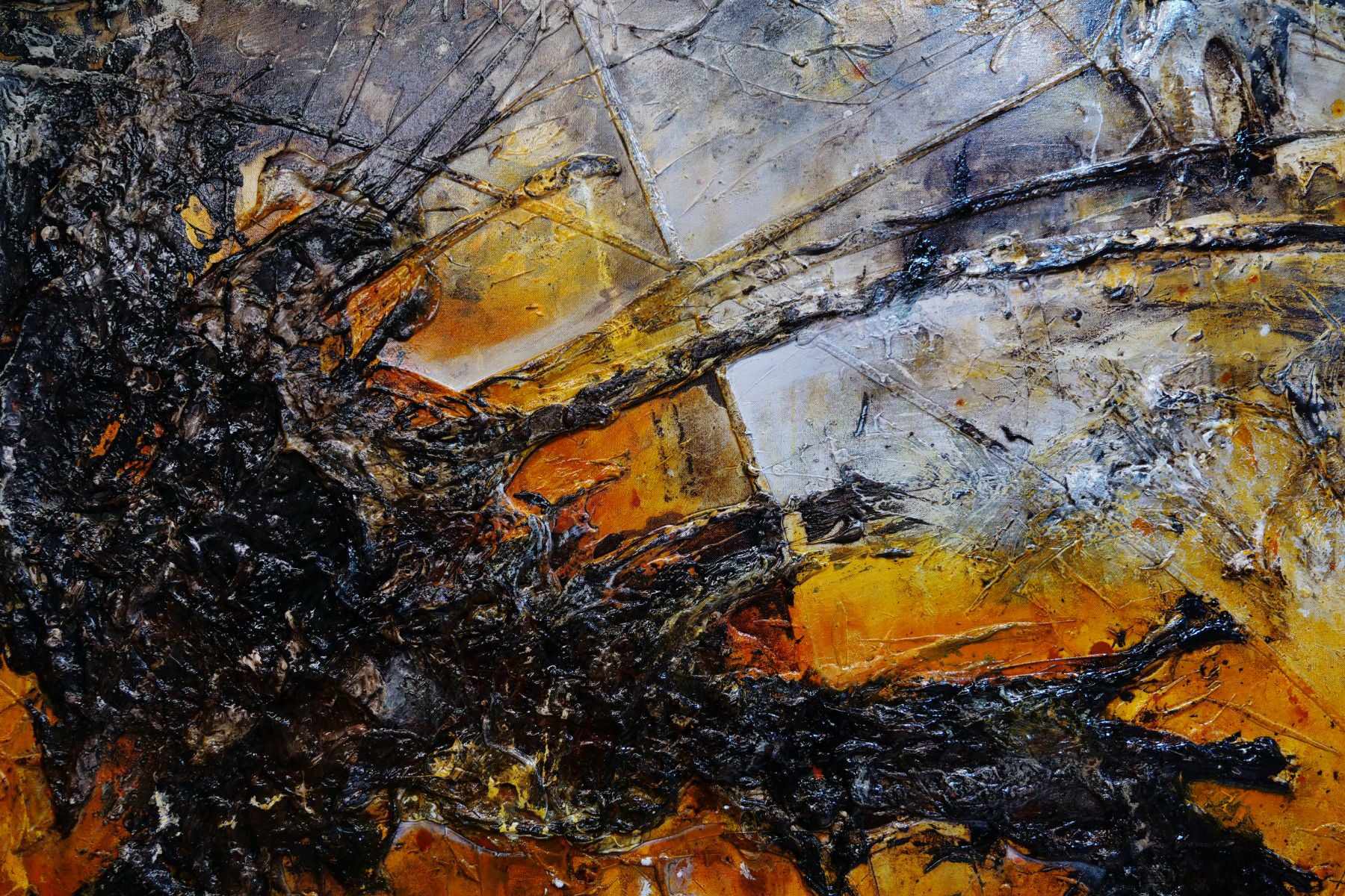 Loaded Sienna 270cm x 120cm Black Textured Abstract Canvas Painting - Modern Wall Art for Living Room, Bedroom & Office Decor