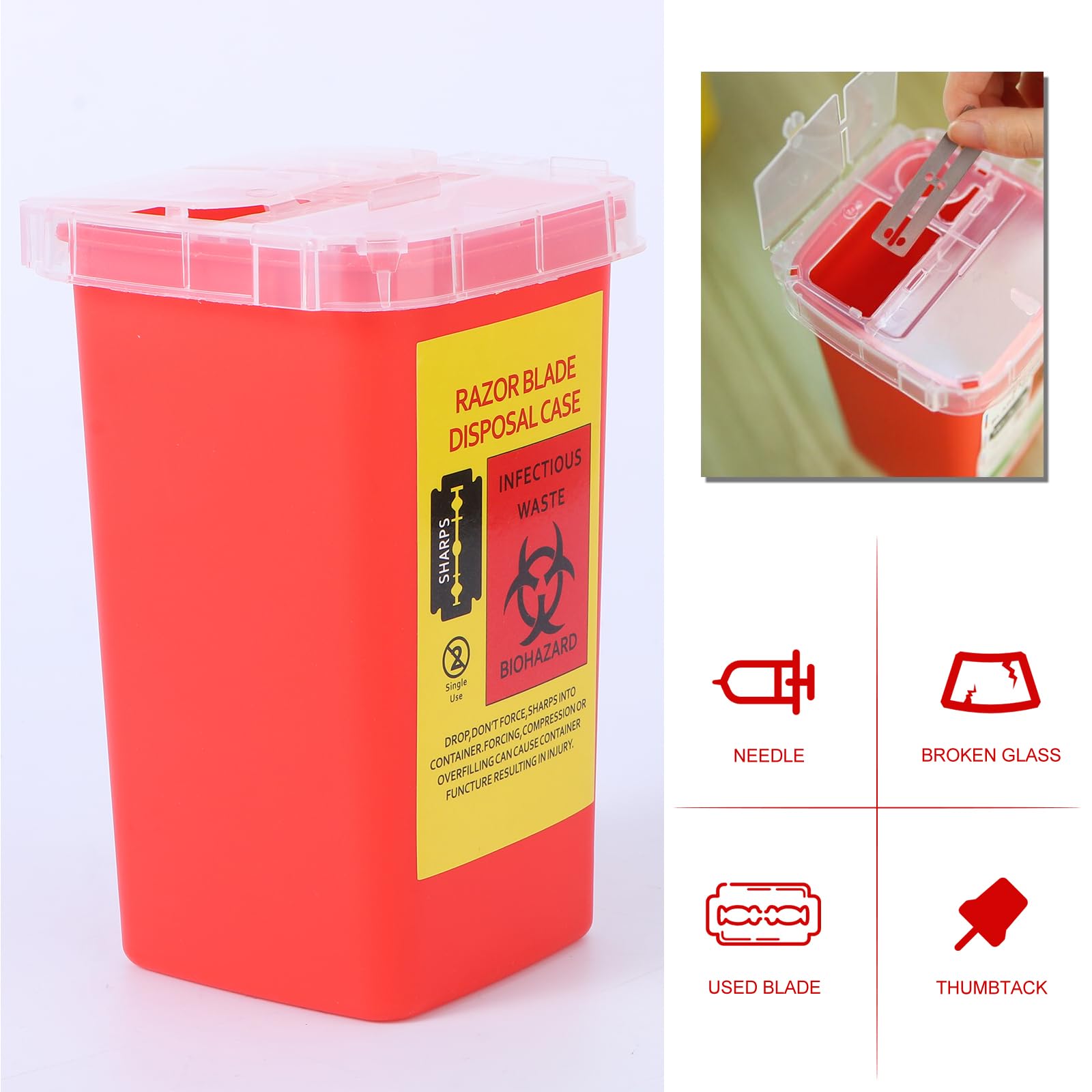 Portable Sharps Container for Barber Razor Blade Disposal - Safe & Durable Red Blade Collect Box for Home & Professional Use | Ideal for Salons, Tattoo Shops & Home Grooming