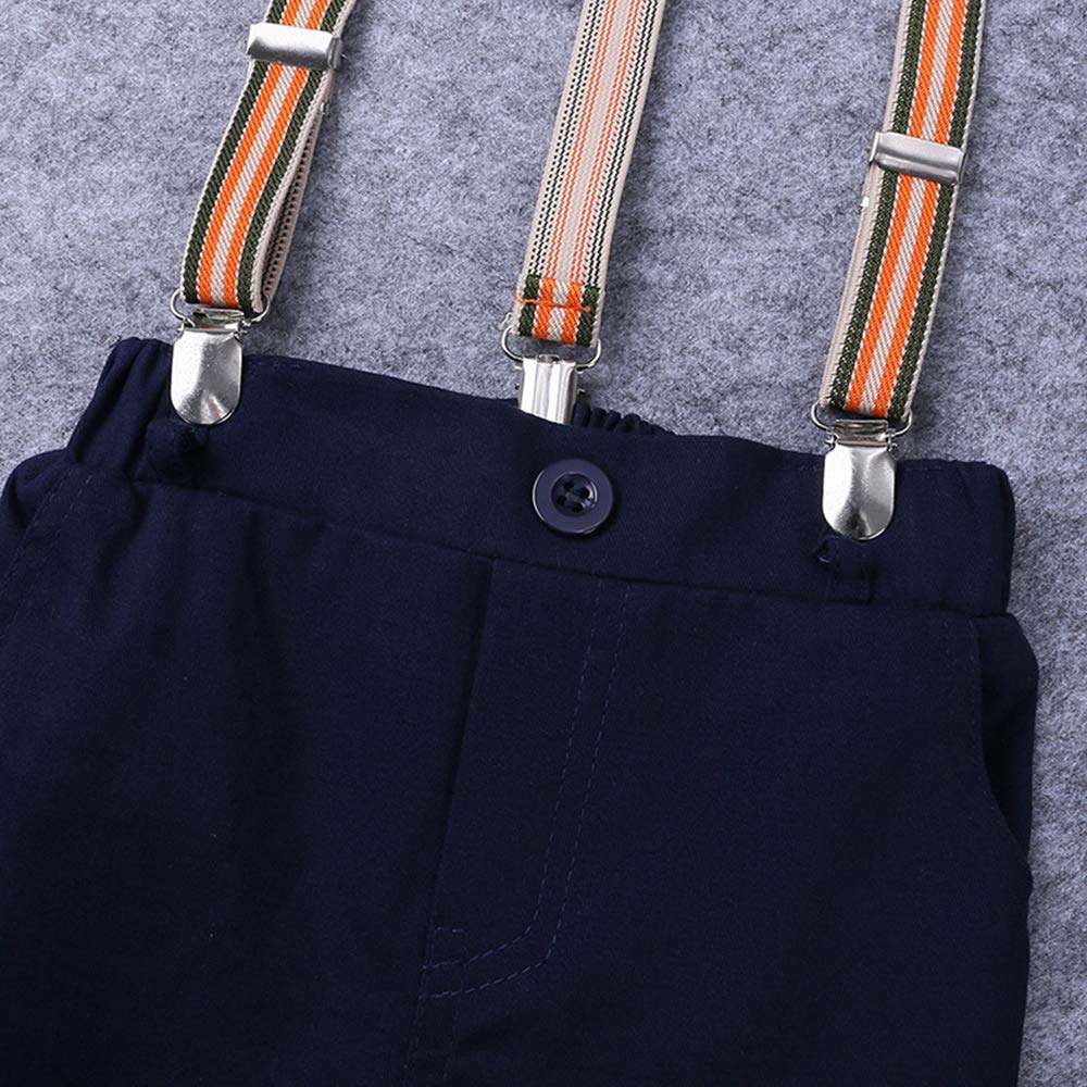 Baby Boys Gentleman Outfits - Short Sleeve Rompers with Suspenders & Bow Tie for Parties