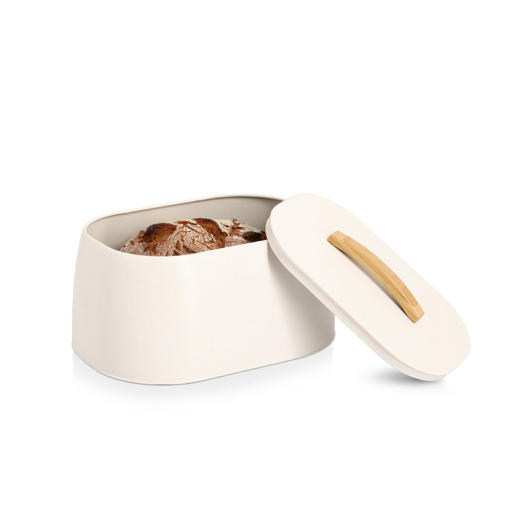 Stainless Steel Bread Bin with Rubberwood Lid - Airtight Bread Storage Container for Kitchen Countertop - Perfect for Keeping Bread Fresh and Organized