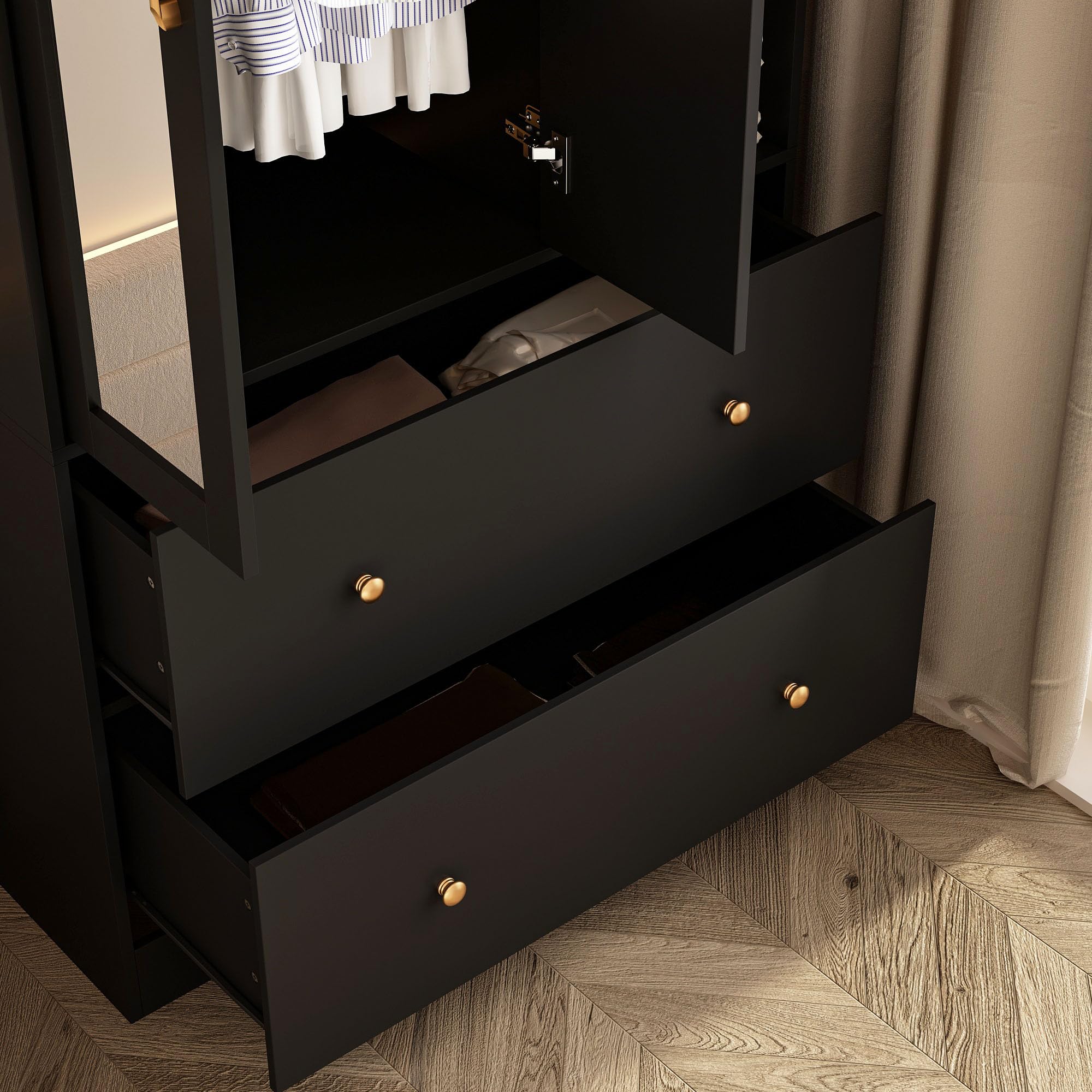 Hitow 2 Door Wooden Wardrobe Armoire with Mirror - 35.5