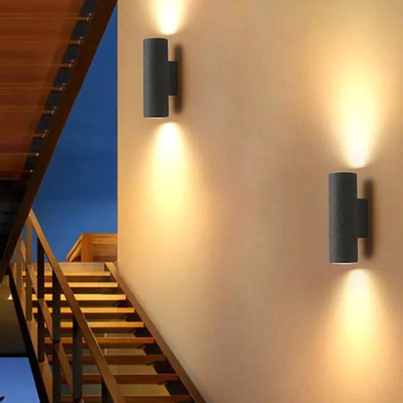 Textured Cylinder Outdoor Wall Lights - Up and Down Lighting for Patio, Garden, and Exterior Decor | Weatherproof & Modern Design