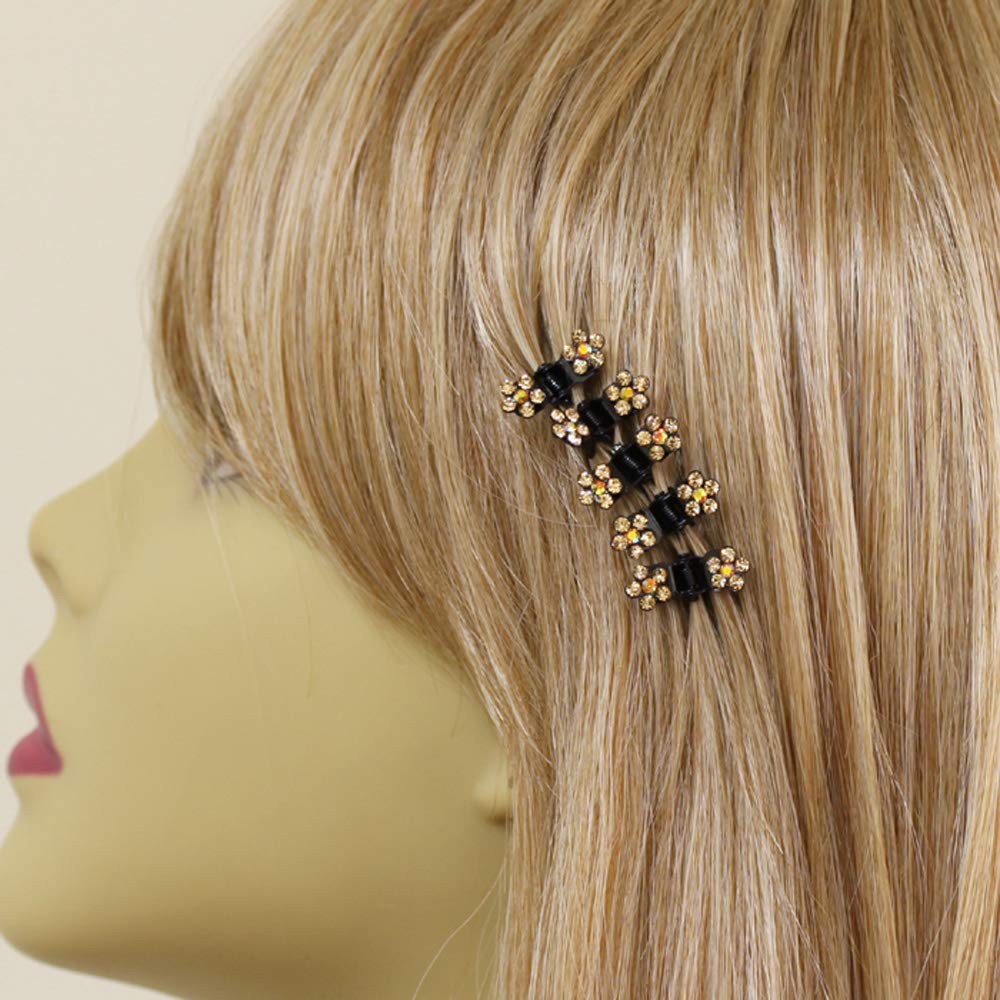Elegant Rhinestone Crystal Hair Claw Clips - Set of 5 Small Decorative Petal Jaw Clips in Light Brown | Perfect for Bridal, Prom, Party & Everyday Hair Accessories