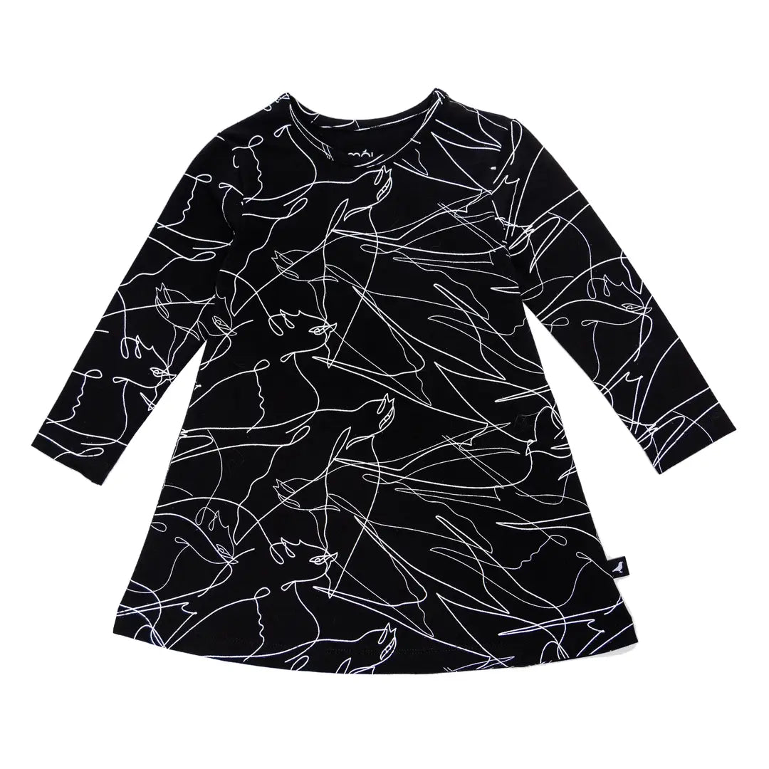 Organic A-Line Dress for Women - Elegant Black Bird Print - Perfect for Casual Wear, Parties & Special Occasions