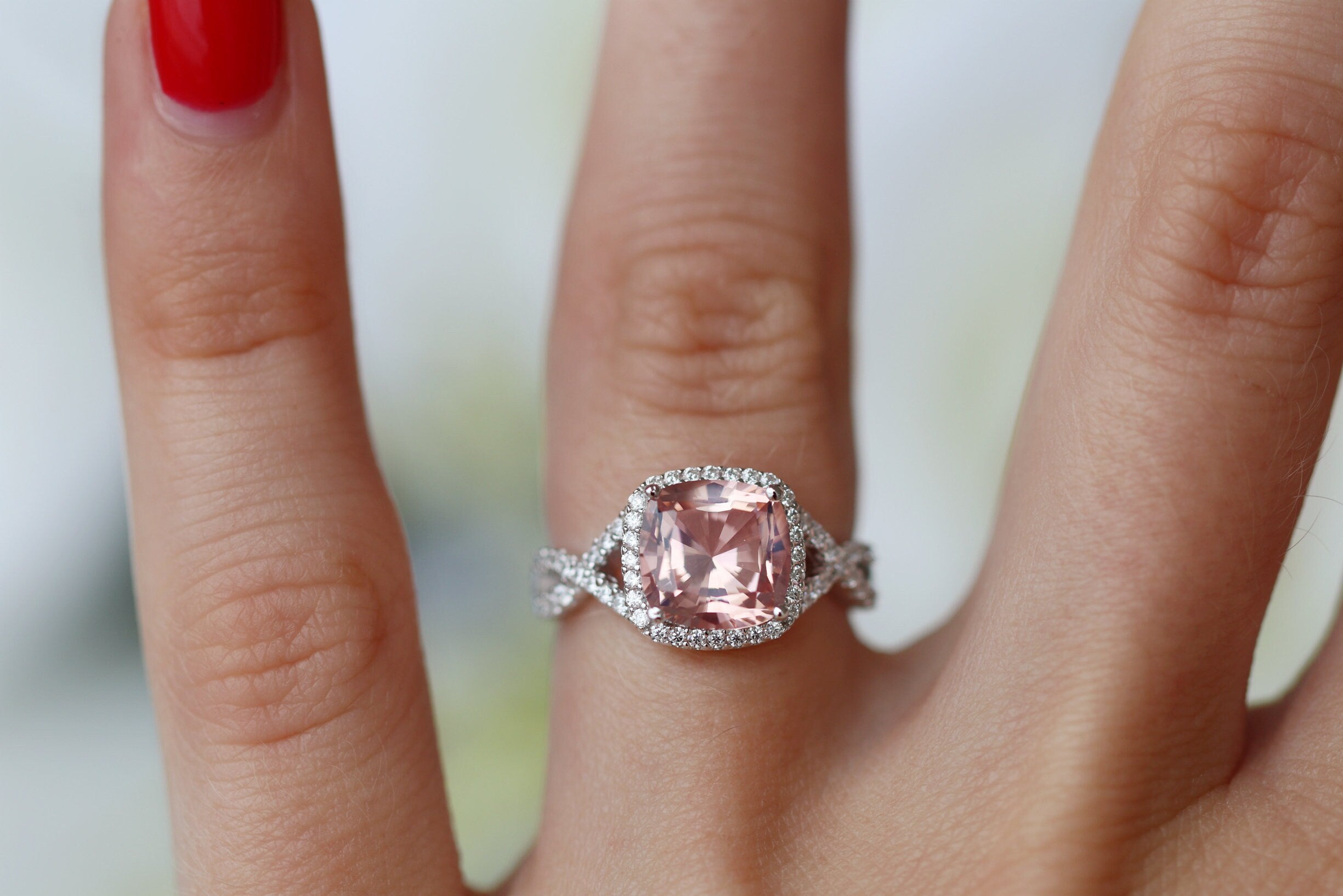 Flair Morganite Ring in Sterling Silver - Elegant Rose Gold Plated Jewelry for Women, Perfect for Engagement, Wedding & Anniversary Gifts