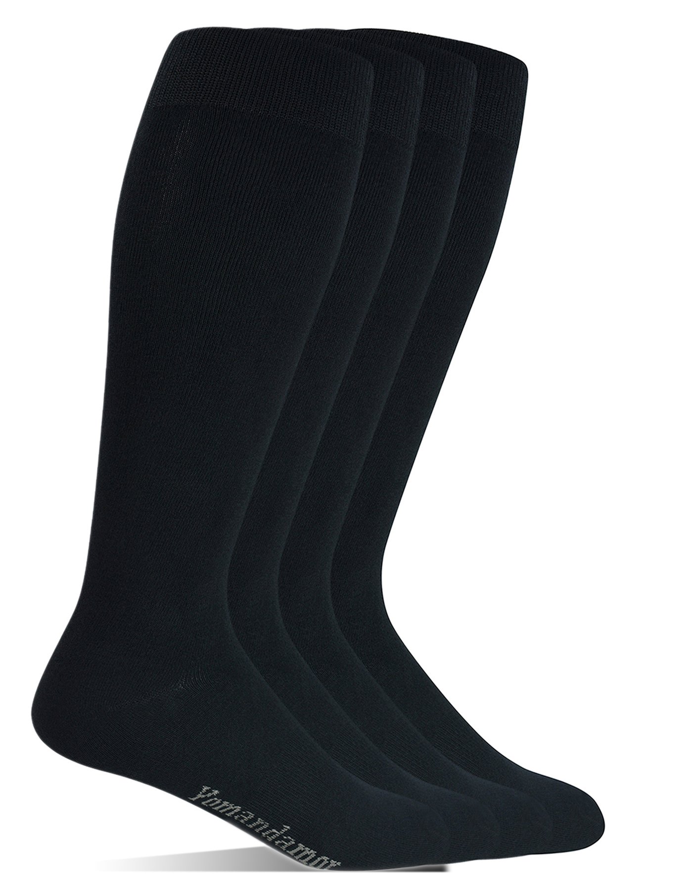 Yomandamor 4 Pairs Men's Bamboo Boot Dress Socks - Black, Extra Wide Top, Size 6-11 - Comfortable & Breathable for Office, Formal Wear & Dress Shoes