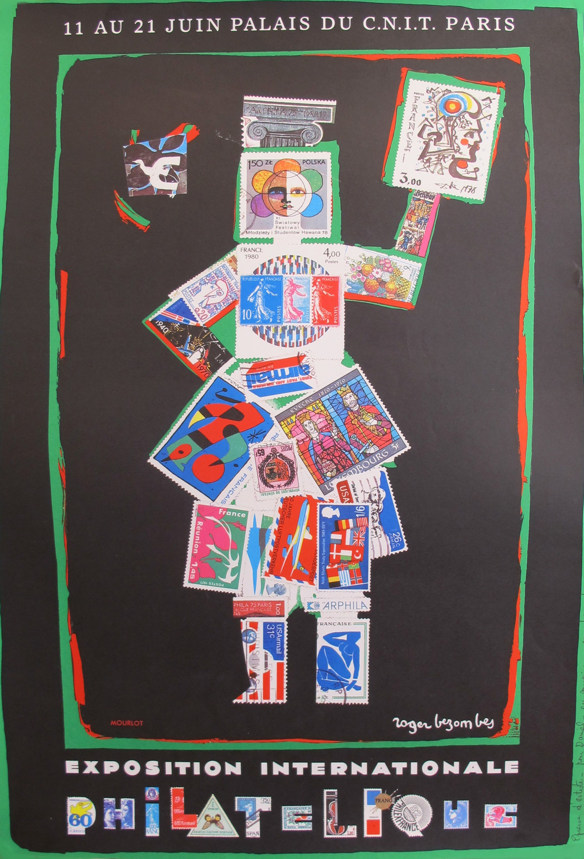 1982 Original Roger Bezombes Exhibition Poster - International Philatelic Exposition at Palais du CNIT Paris - Vintage Art Deco Wall Decor for Home & Office