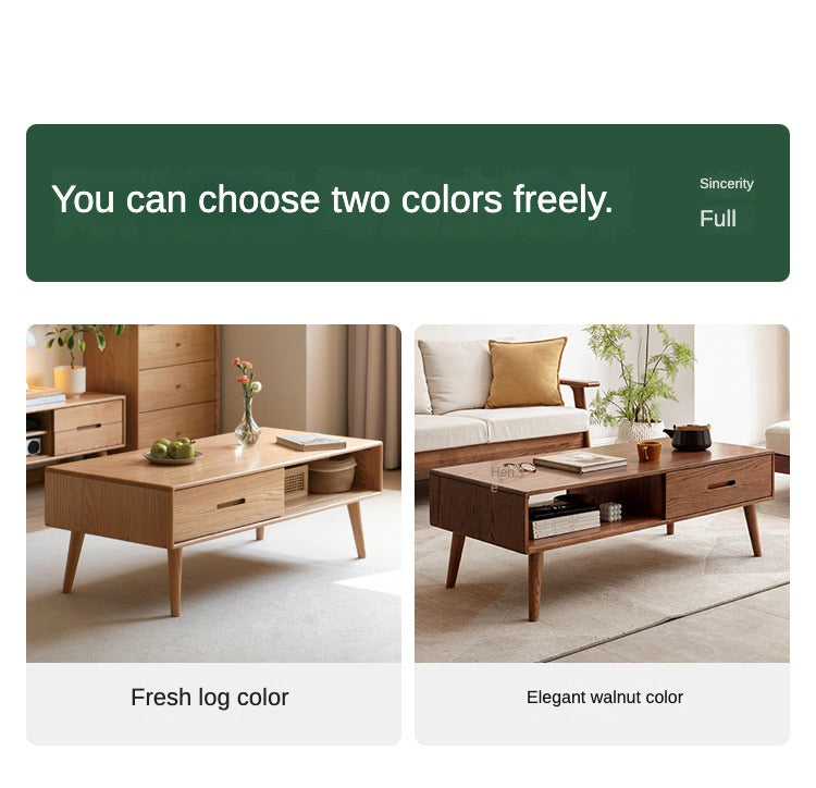Premium OAK Solid Wood Modern Coffee Table - American Style Living Room Furniture for Home Decor & Relaxation