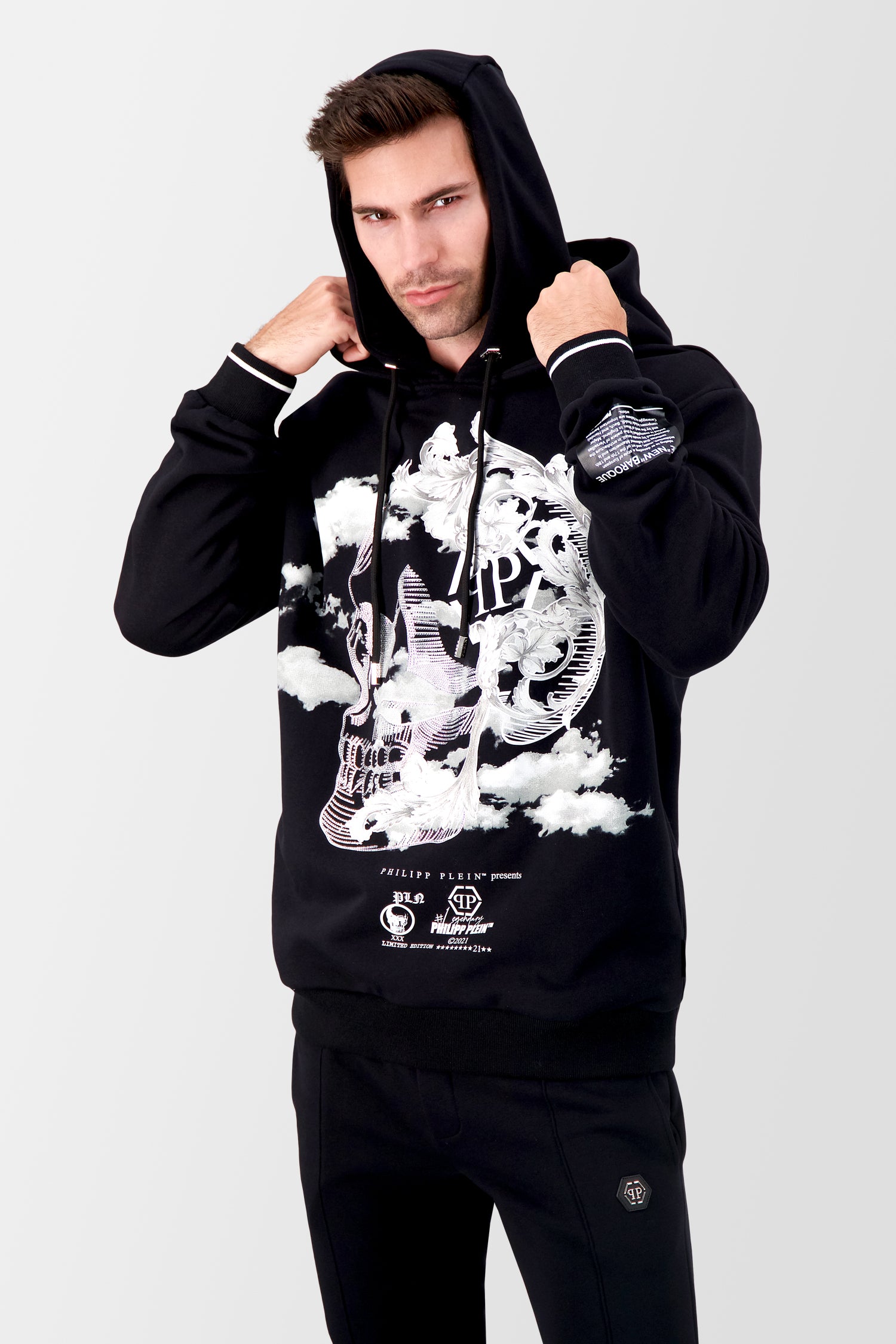 Philipp Plein Black Baroque Hoodie for Men - Gothic Streetwear Fashion | Perfect for Casual Outfits & Night Out