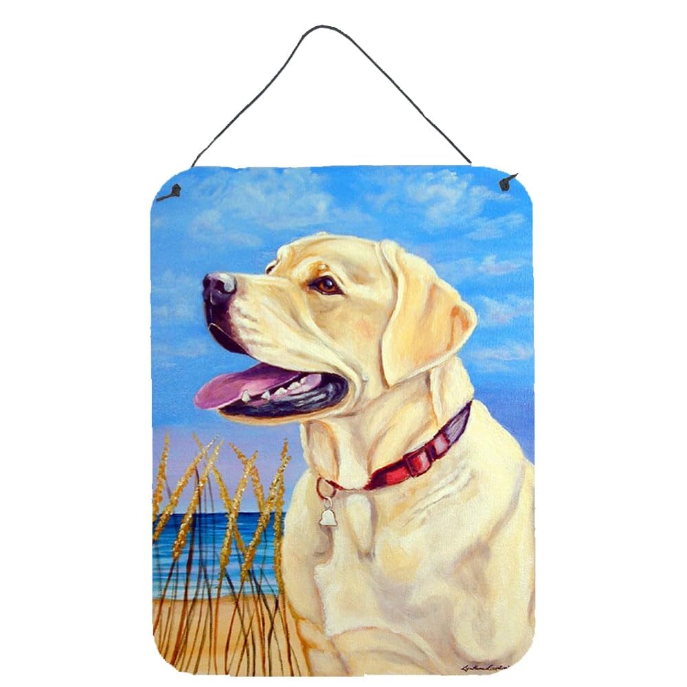 Yellow Labrador at The Beach Metal Wall Art - 12x16 Aluminum Sign for Kitchen, Bar, Bathroom & Front Door Decor | Durable & Vibrant Home Plaque | Perfect for Pet Lovers & Coastal Theme Rooms