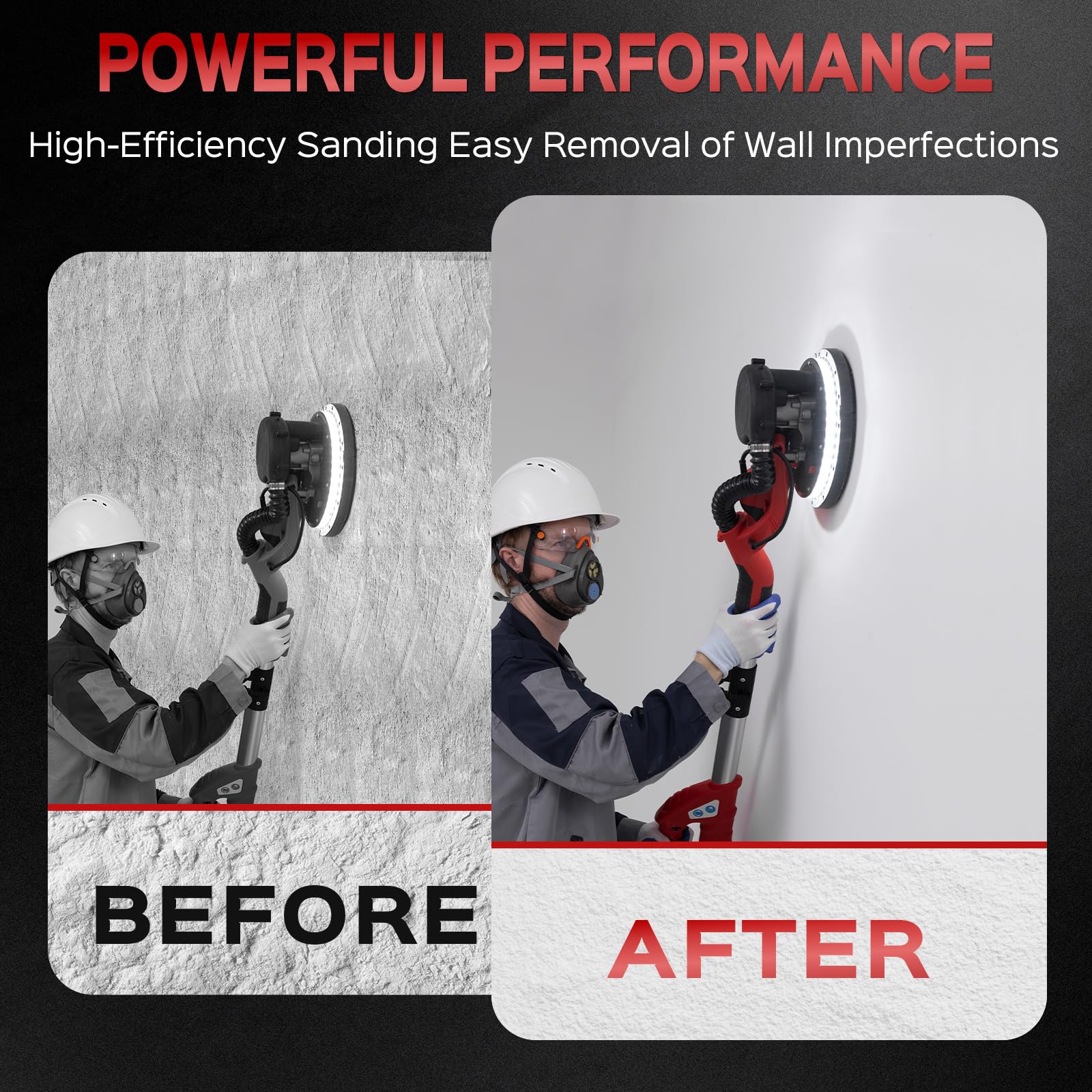 IMQUALI® 750W Drywall Sander with Vacuum Dust Collector - 6.8A Power, 7-Speed Adjustable (800-1750 RPM), Extendable Handle, LED Light & 12 Sanding Discs - Ideal for Popcorn Ceiling Removal, Wall Smoothing & DIY Home Renovation Projects
