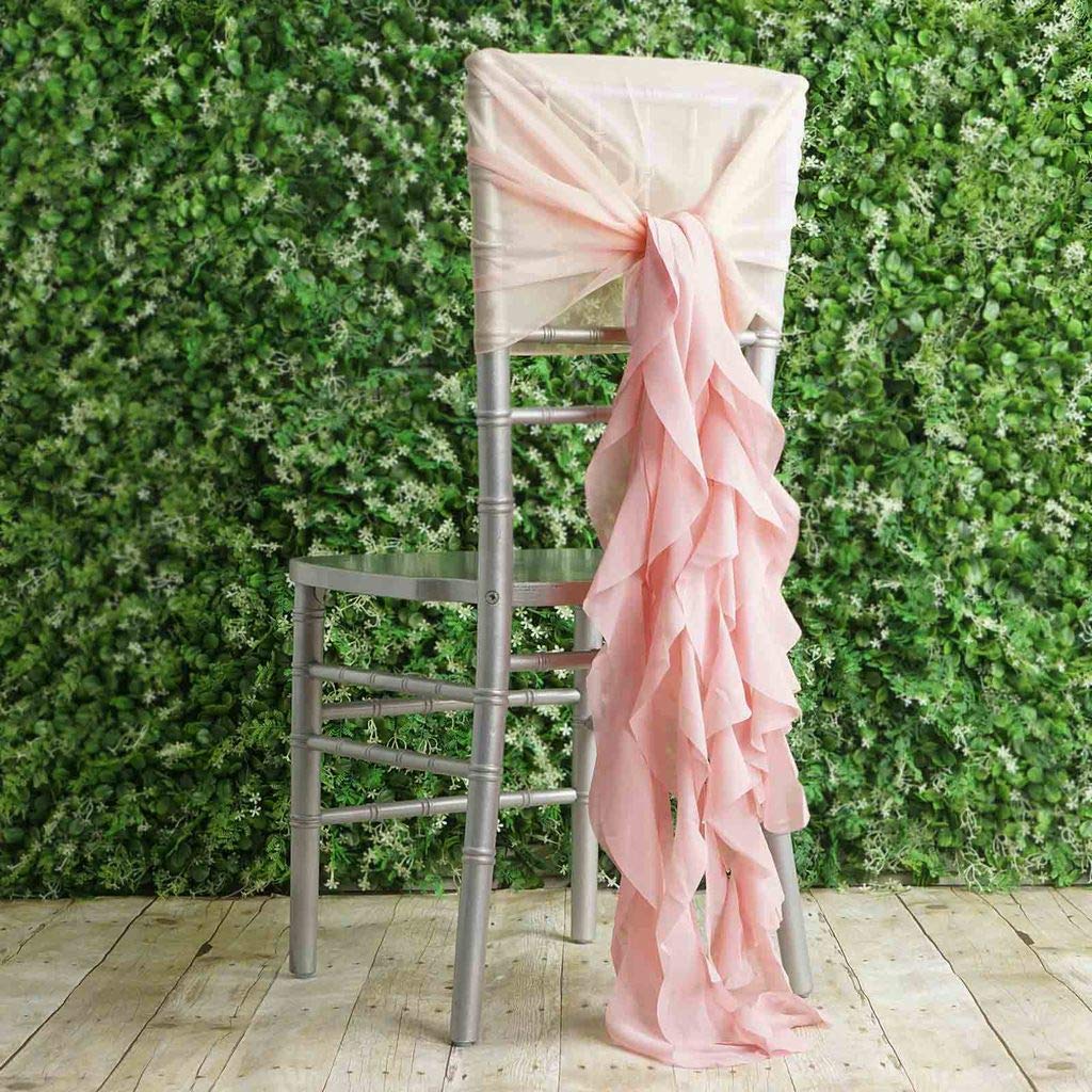 50 Premium Blush Curly Chiffon Chair Covers with Sashes - Elegant Wedding, Party & Ceremony Decorations - Perfect for Reception, Banquet & Special Event Decor