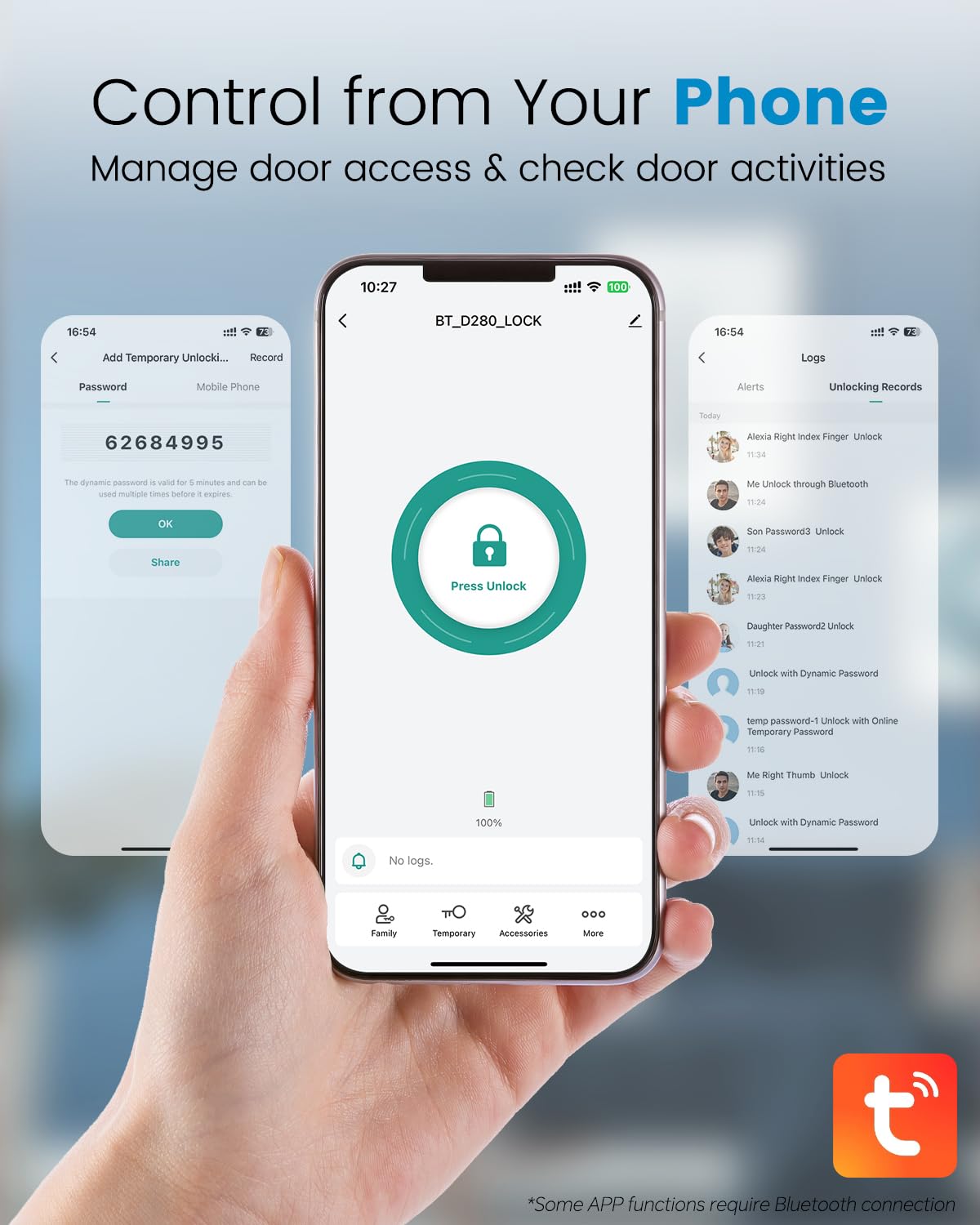 Smart Front Door Lock Set - Keyless Entry with APP Control, Fingerprint & Electronic Keypad, Auto Lock, Easy Installation (Black) - Secure Your Home with Modern Convenience for Families & Renters
