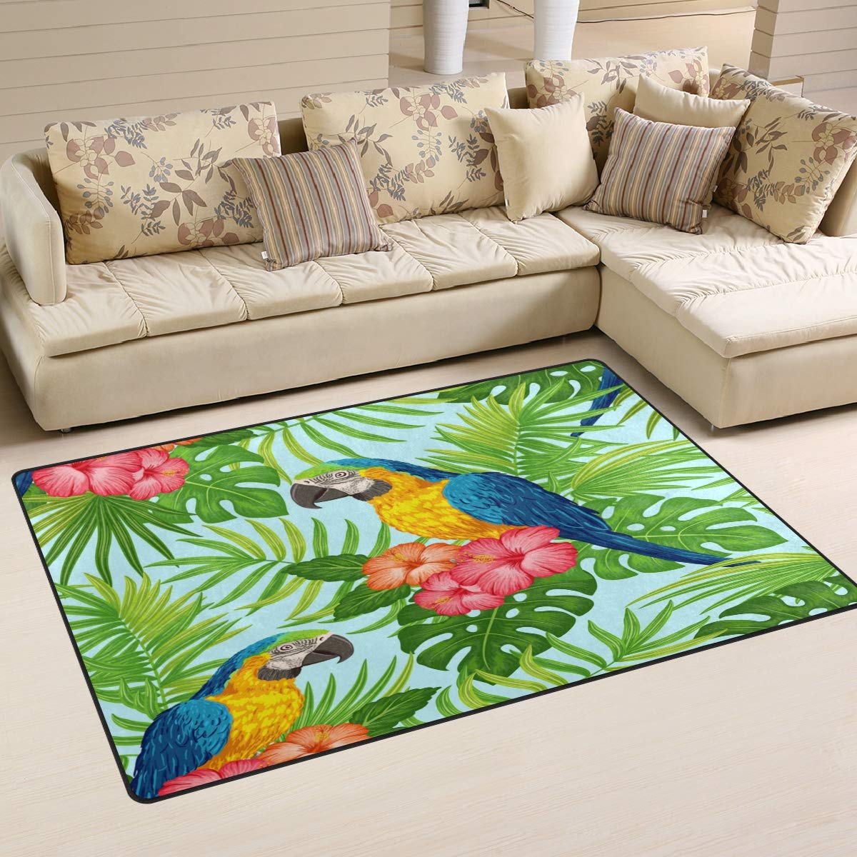 ALAZA Tropical Floral Parrot Palm Tree Leaf Non-Slip Area Rug - 31 x 20 Inches, Soft Floor Mat for Living Room, Dining Room, Bedroom & Dorm Decor - Perfect for Beach House, Boho Chic & Tropical Themed Spaces