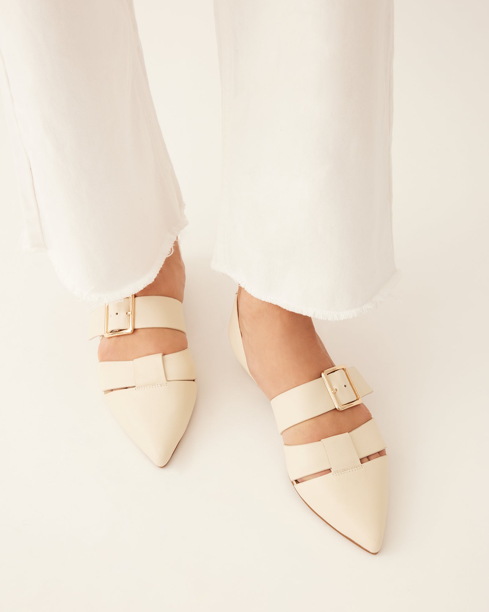 Carla Dress Flats - Women's Off White Leather Ballet Shoes for Work & Casual Wear | Comfortable & Stylish Everyday Shoes