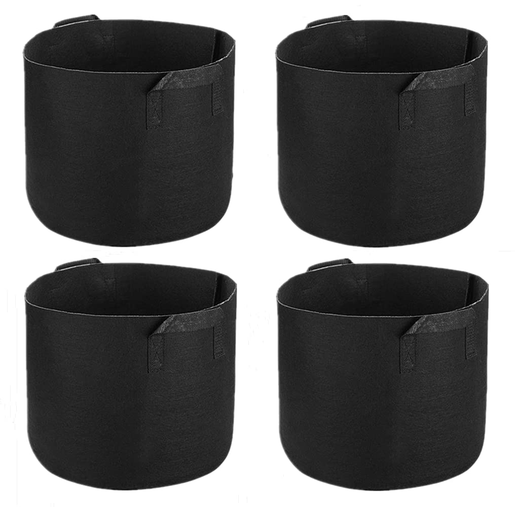 **15 Gallon Planting Bags - 4 Pack Heavy-Duty Non-Woven Fabric Grow Bags for Vegetables, Flowers & Plants - 330g Thick Inflatable Cloth Pots with Handles (Black) - Ideal for Indoor Gardening, Balcony Planting & Urban Farming**