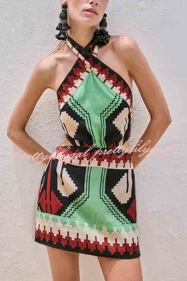 Stylish Floral Print Sexy Halter Backless Mini Dress for Women | Summer Beach Party, Vacation, Club Wear