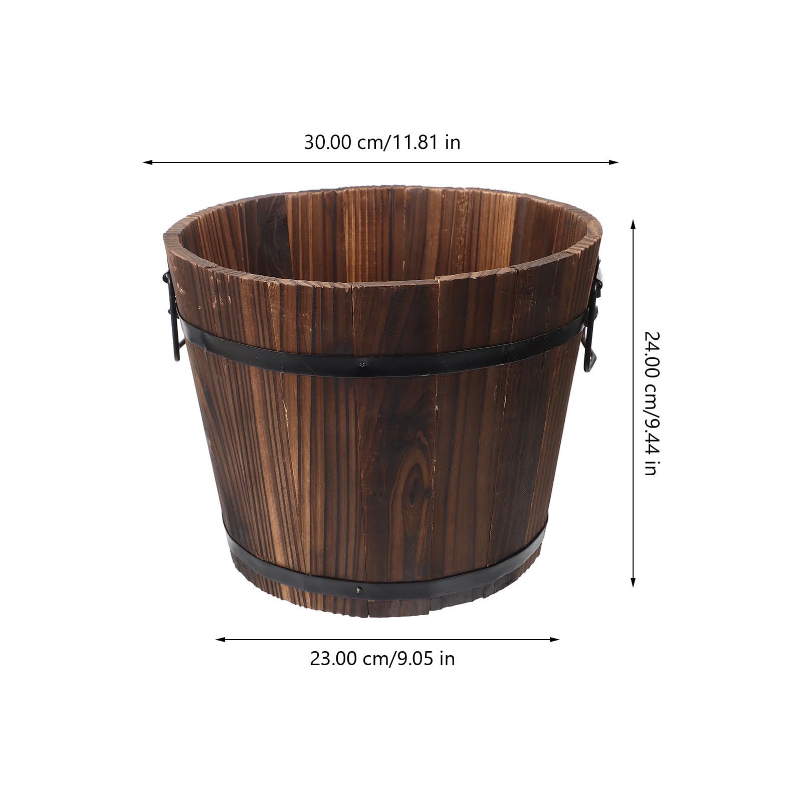 Rustic Wooden Flower Planter Barrel with Drainage Holes & Handles - 11.8 x 9.1 Inch Decorative Garden Bucket for Patio, Backyard, and Indoor Plants - Perfect for Flowers, Succulents, and Herbs