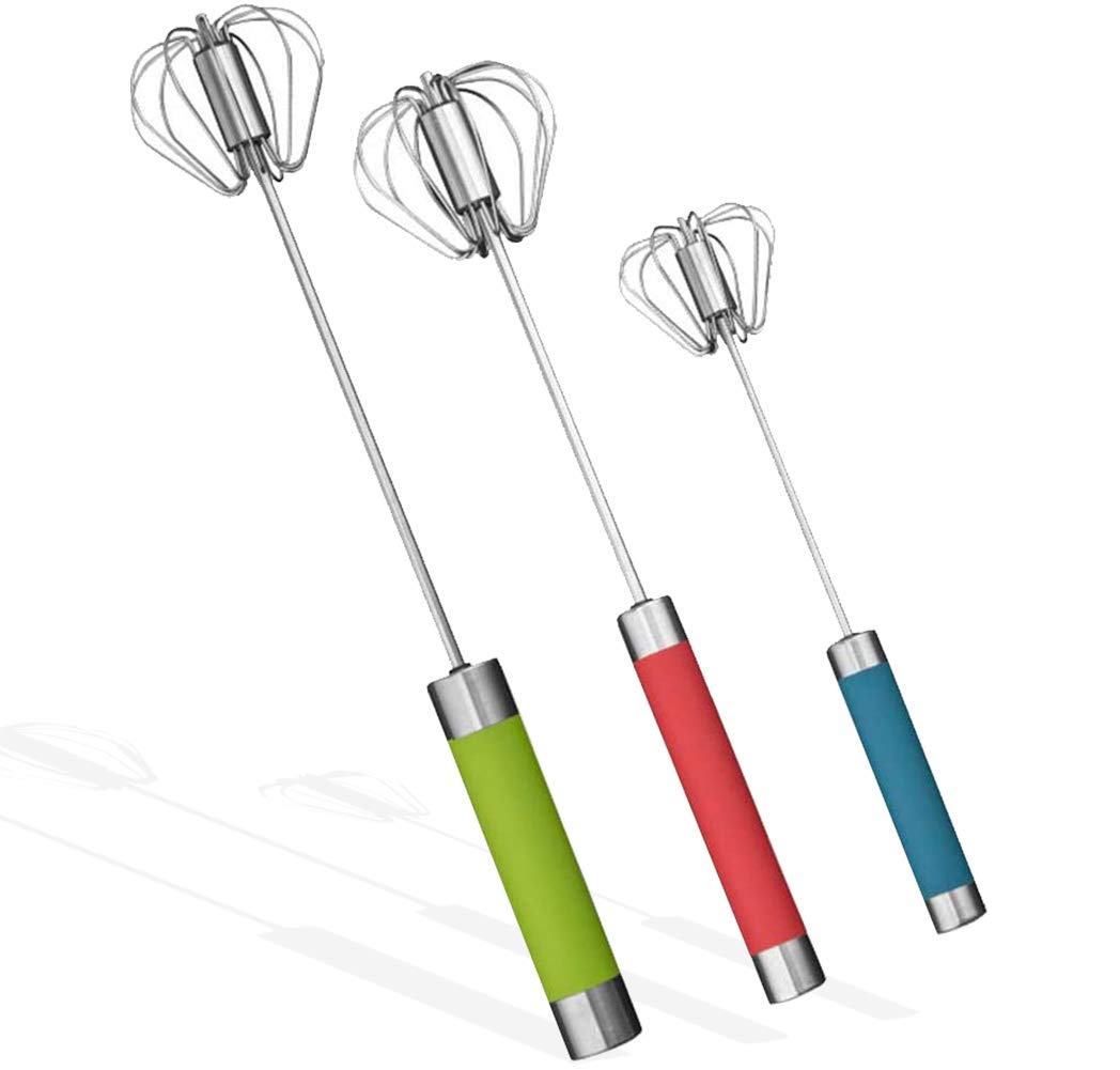 3PCS Stainless Steel Egg Whisk - Rotary Hand Blender for Baking & Cooking at Home