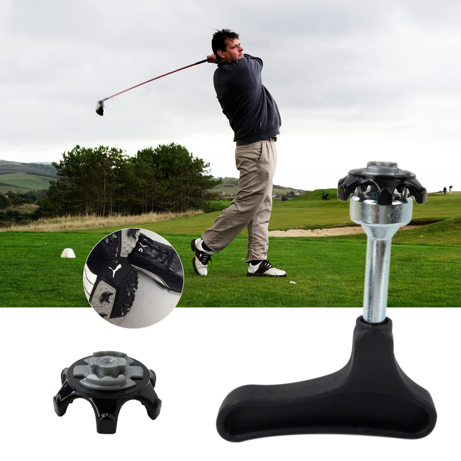 Durable Outdoor Golf Cleats - 24 Pcs Metal Thread Screw Studs with Spike Wrench | Universal Anti-Skid Golf Shoe Spikes for Men & Women | Easy to Change Studs for Enhanced Traction on Wet Grass & Rough Terrain | Perfect for Golf Tournaments & Practice Rounds