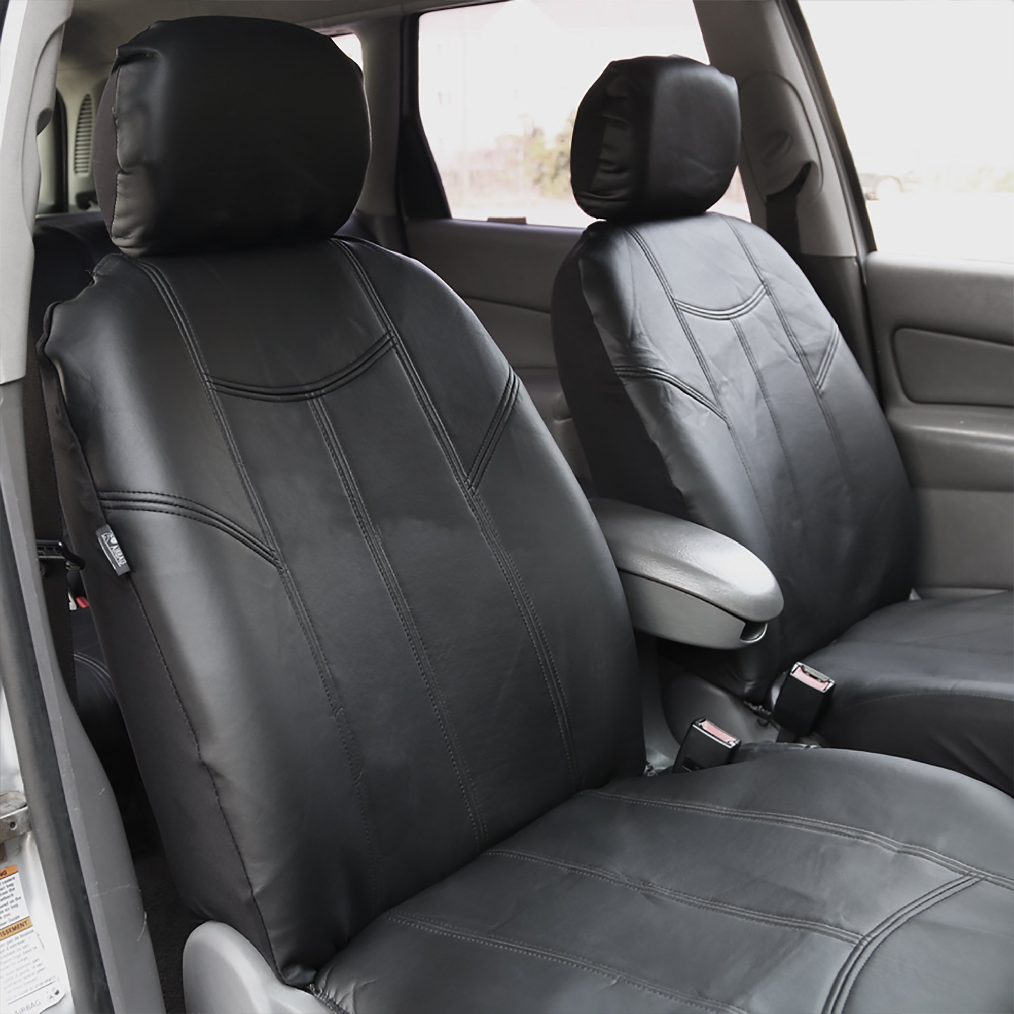Premium FH Group Automotive Seat Cover - PU Leather Full Set Black, Airbag Compatible & Non-Slip Dash Pad - Universal Fit for Car, Truck, SUV | Enhance Comfort & Protect Interior | Perfect for Daily Commute, Road Trips & Off-Road Adventures