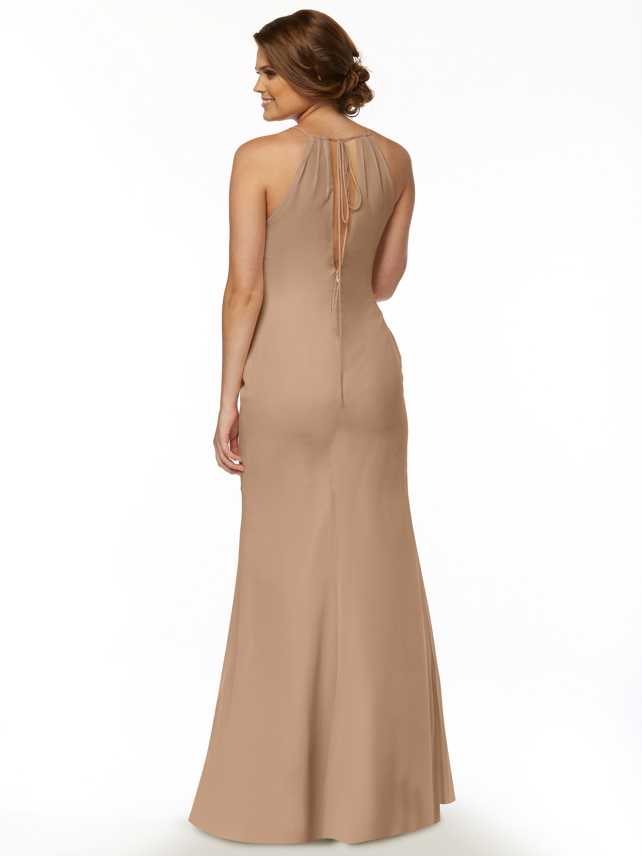 Elegant 80083 Fit and Flare Chiffon Bridesmaid Dress with Halter Neckline - Perfect for Weddings, Formal Events & Special Occasions