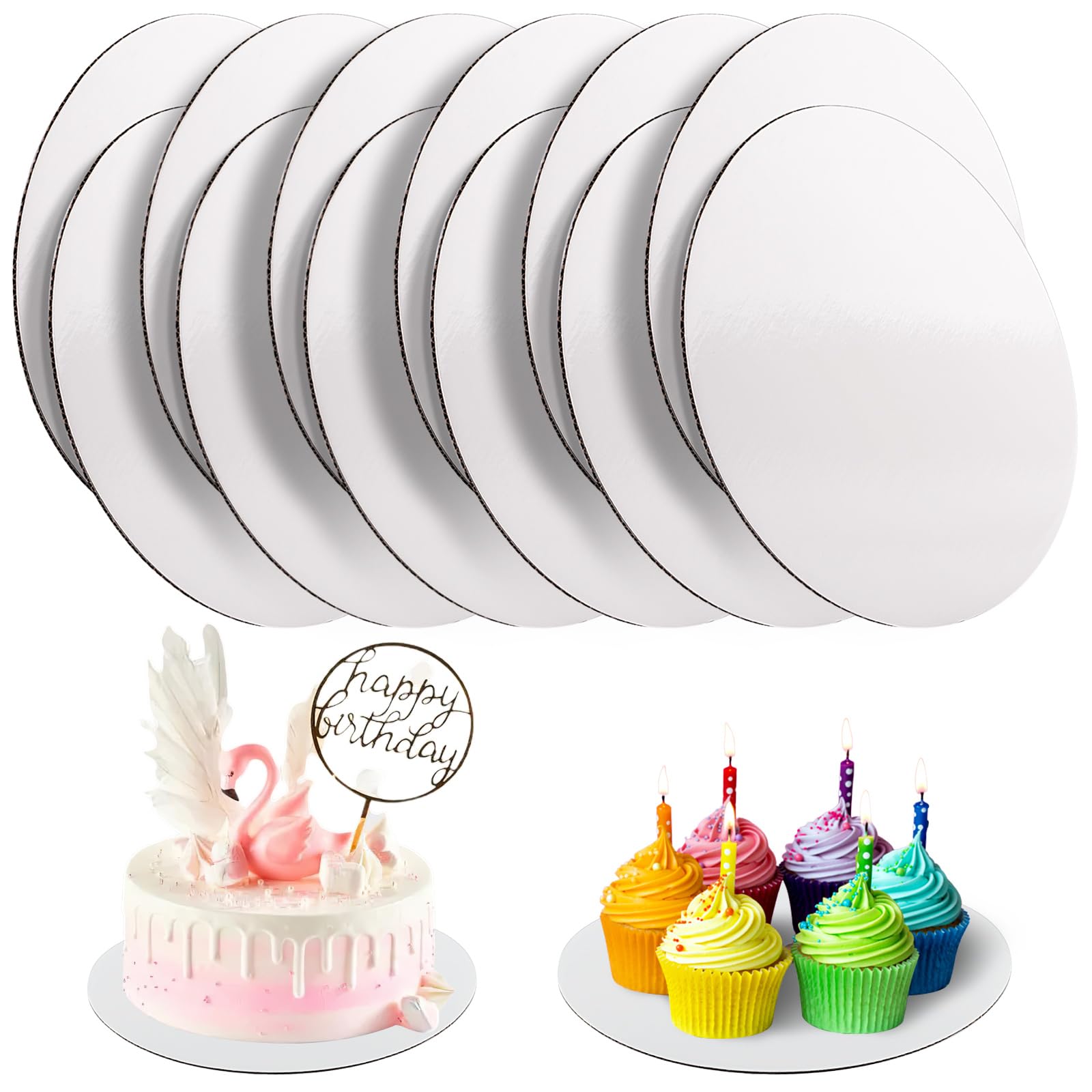12 Pcs 8 Inch Round White Cake Boards - Food-Grade Cardboard Cake Rounds for Baking, Cake Decorating & Dessert Display - Waterproof & Oil-Proof Cake Bases for DIY, Party Serving & Craft Projects