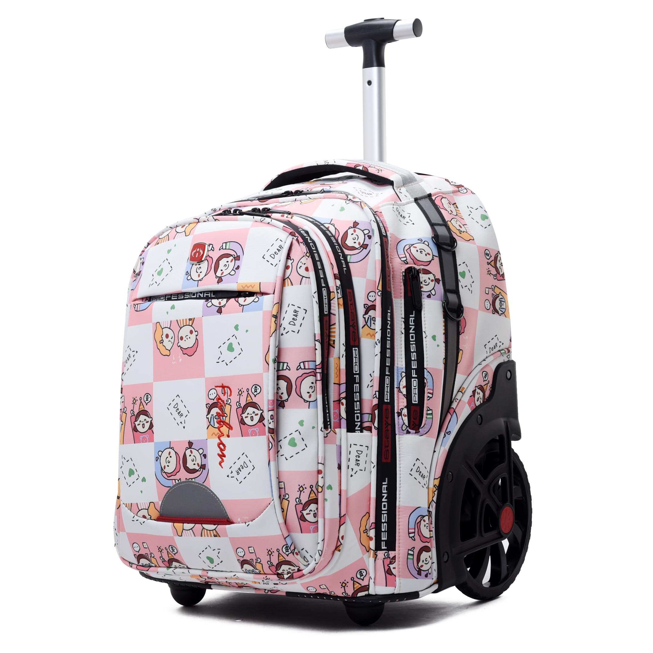 Waterproof Rolling Backpack for Women & Men - 22 Inch Wheeled Laptop Backpack with Large Wheels - Travel & Business Commuter Carry-On Backpack (Pink) - Perfect for Air Travel, Daily Commute & Office Use