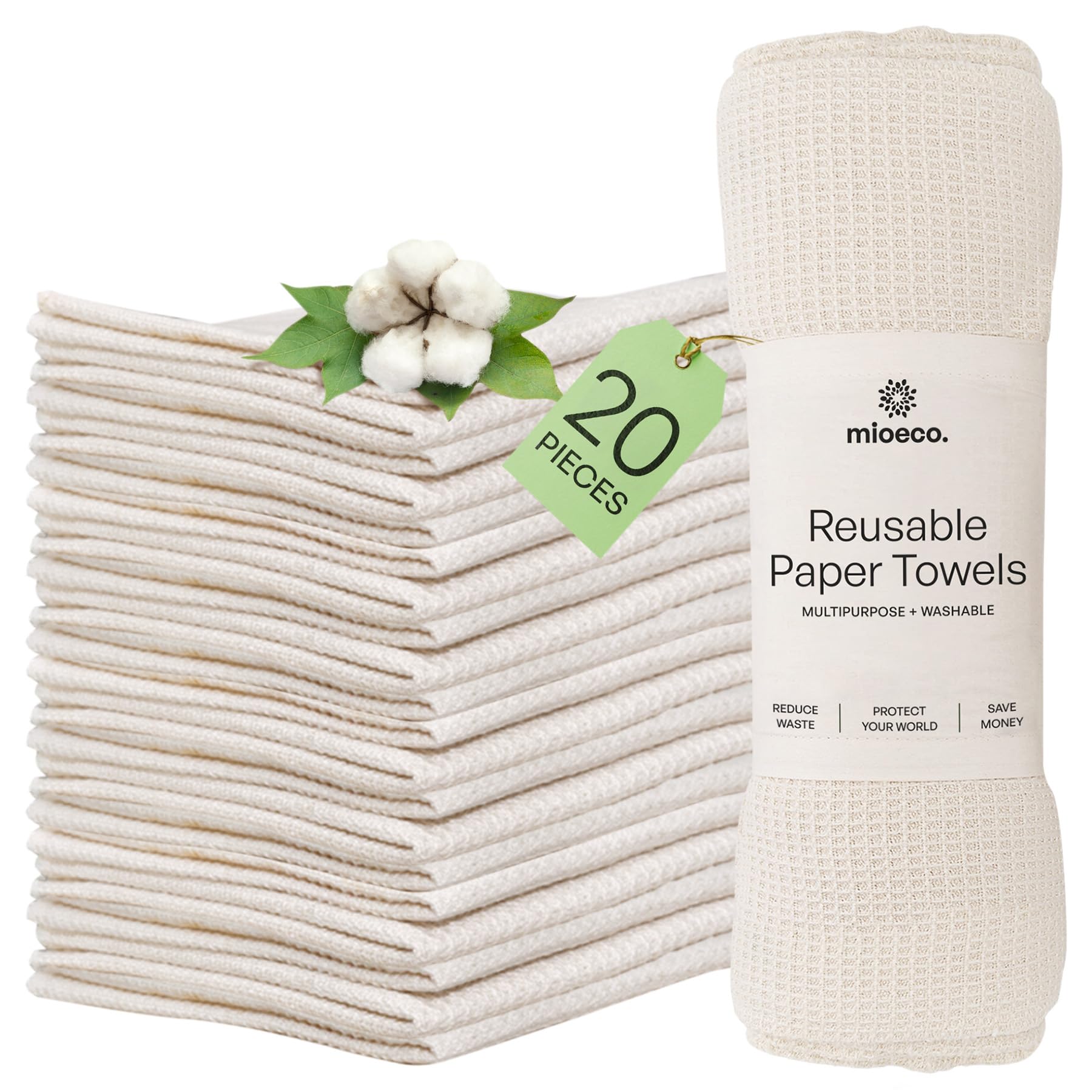 20 Pack Reusable Paper Towels - Eco-Friendly Washable Kitchen Towels, Organic Cotton Dish Cloths & Napkins for Sustainable Cleaning - Perfect for Kitchen, Dining & Household Use