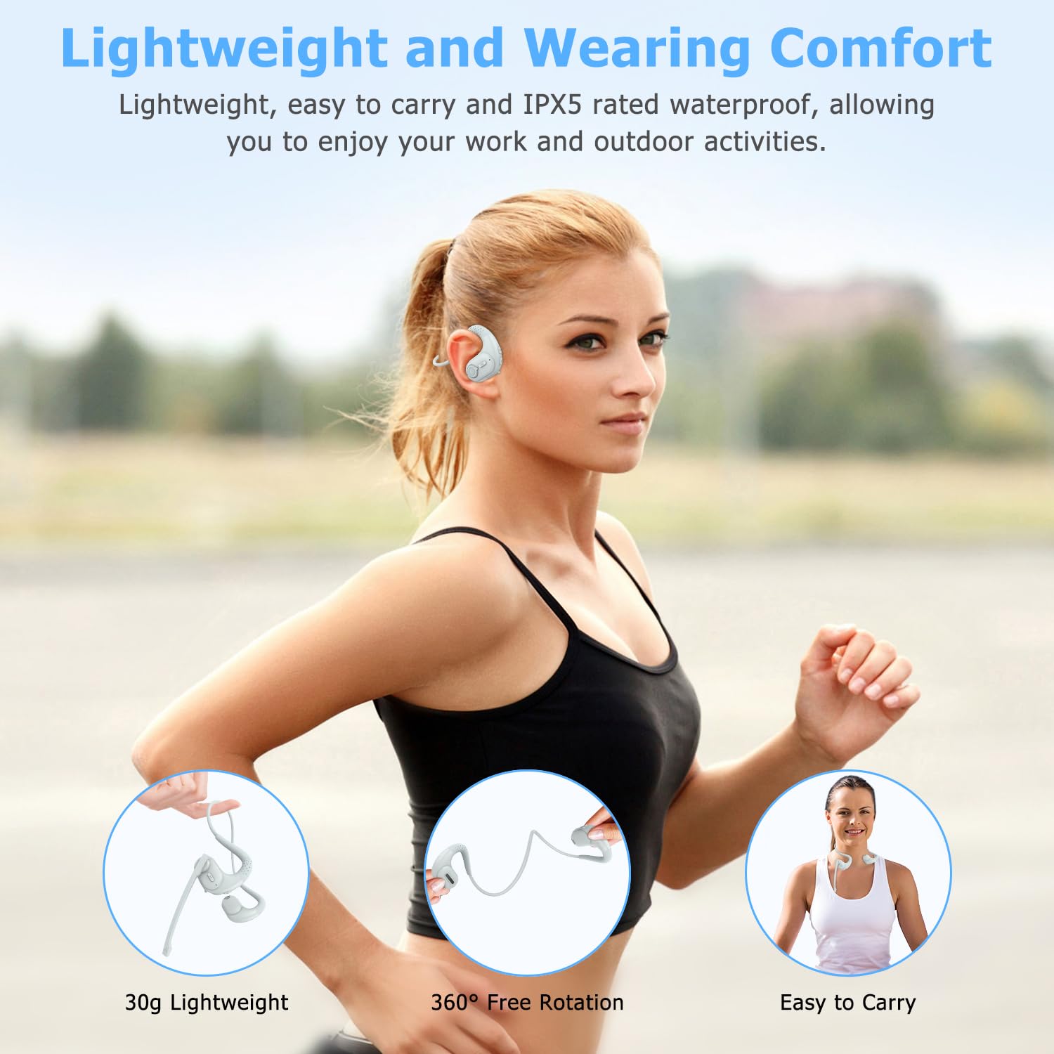 Friencity Bluetooth Headset with Magnetic Boom Mic - Wireless Headphones with DSP Noise Cancellation for iPhone, Android, PC & Laptop - Open Ear Earbuds for Running, Driving, Home Office & Gaming - 12H Battery Life, Comfortable & Secure Fit