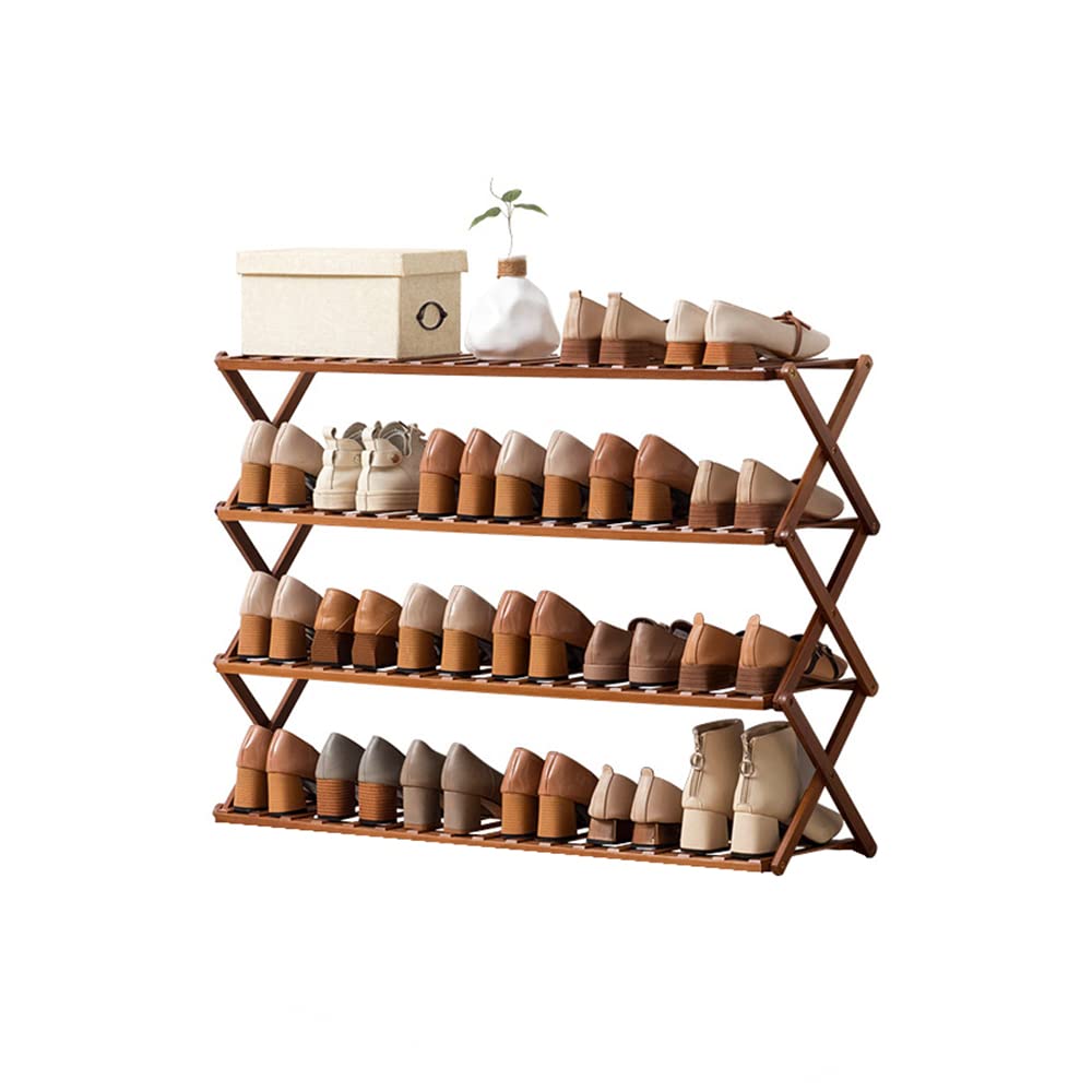 Foldable 4-Tier Bamboo Shoe Rack - Space Saving Shoe Organizer for Entryway, Hallway, Bedroom & Closet - Multifunctional Free Standing Shoe Storage Shelf for Home, Office, Dorm, Apartment - Perfect for Small Spaces & Shoe Collection Organization