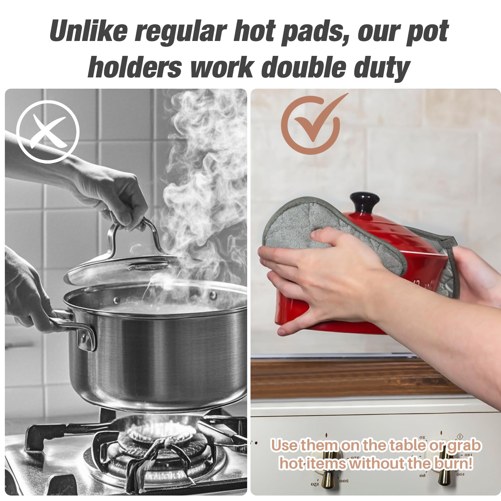 MAQIHAN 4-Pack Cotton Pot Holders Set - Heat Resistant Kitchen Pads for Cooking, Baking & Serving (7 Inch, Gray Terry Cloth) - Essential Kitchen Accessories & Decor for Oven, Stovetop & Dining Use