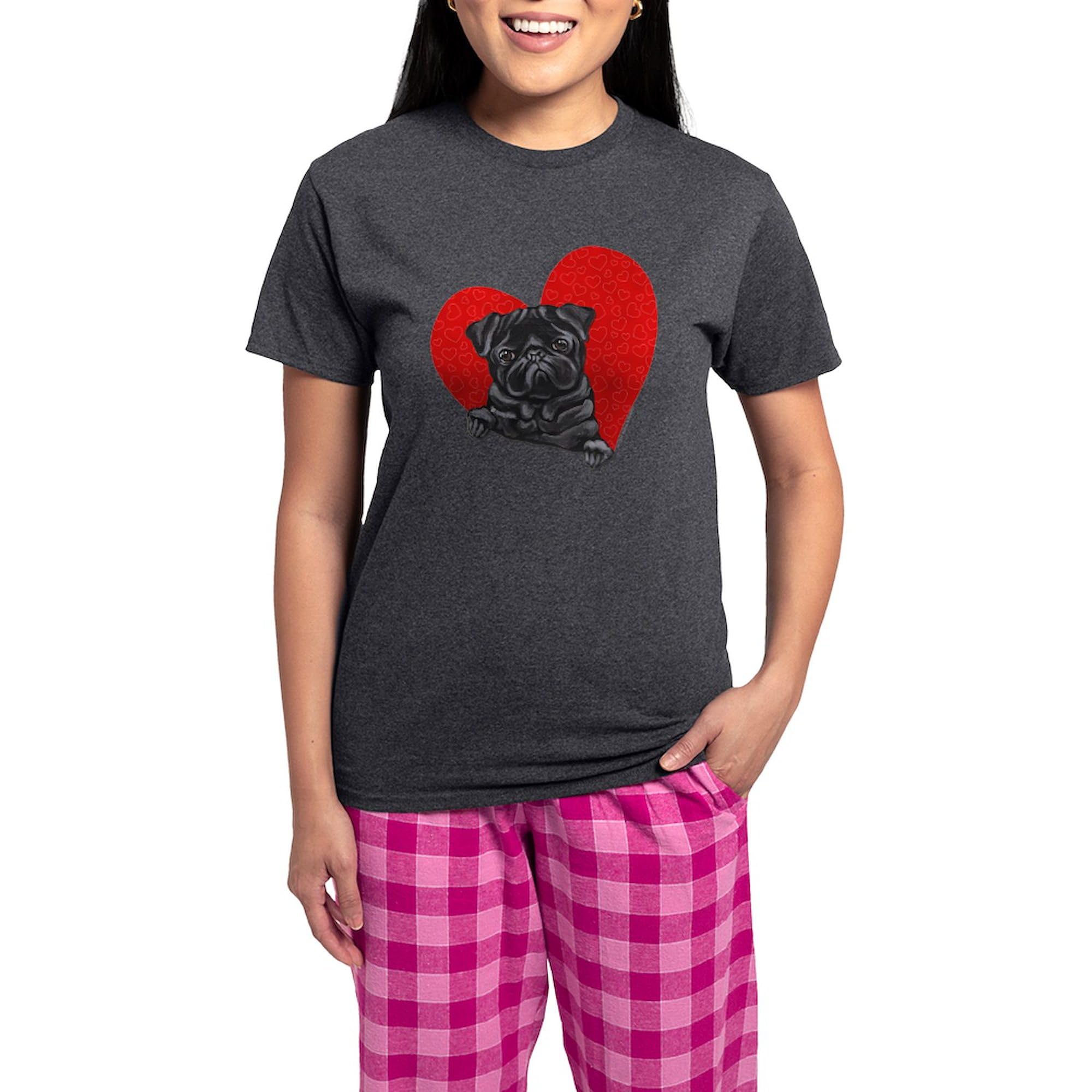 Black Pug Heart Women's Charcoal Pajama Set - Cute Dog Lover Sleepwear for Women | Cozy Lounge & Sleep Pajamas for Dog Enthusiasts