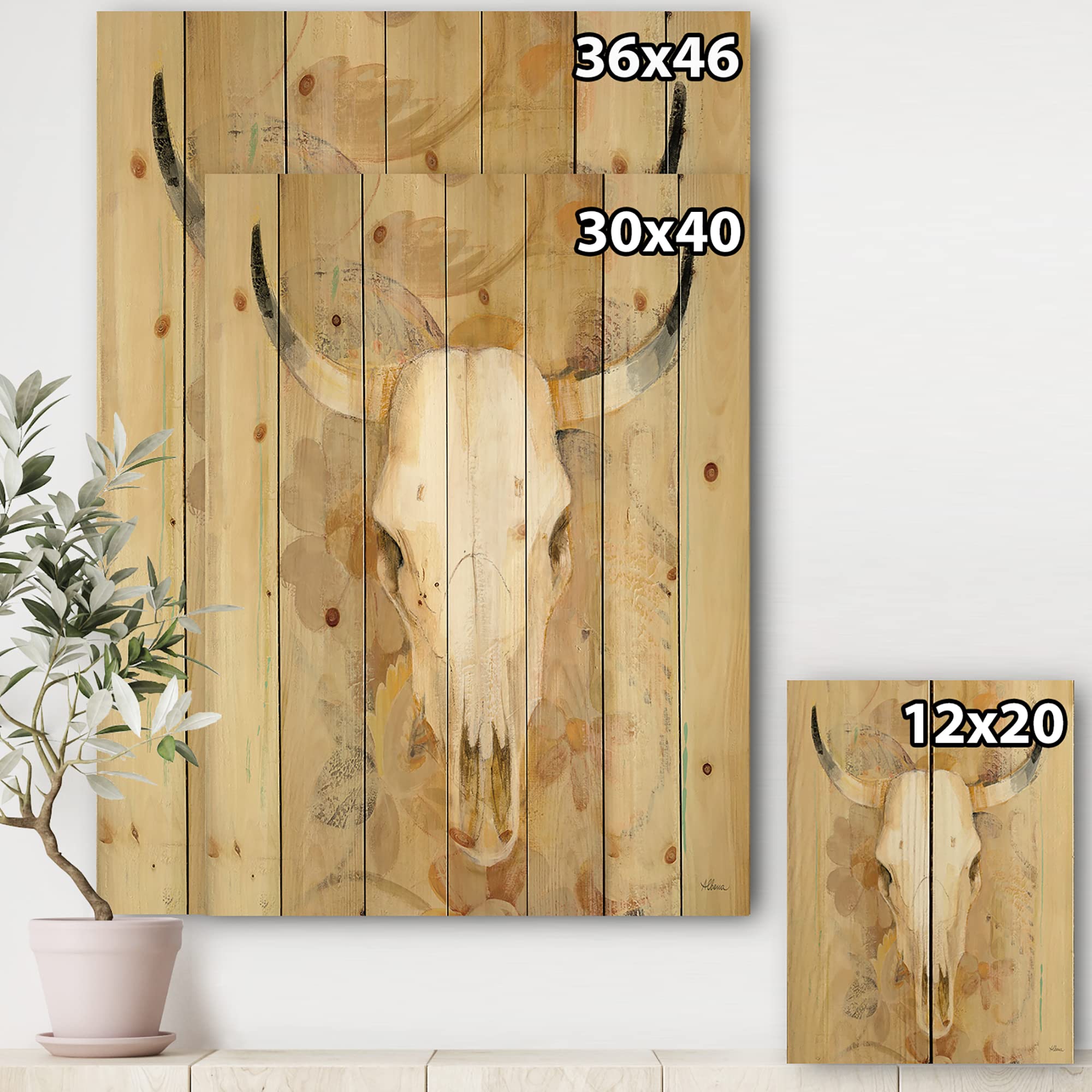 DesignQ Southwest Bones Traditional Wood Wall Decor - Brown Wood Wall Art with Large Animal Prints on Natural Pine - Perfect for Southwestern, Ranch, and Cabin Home Decor