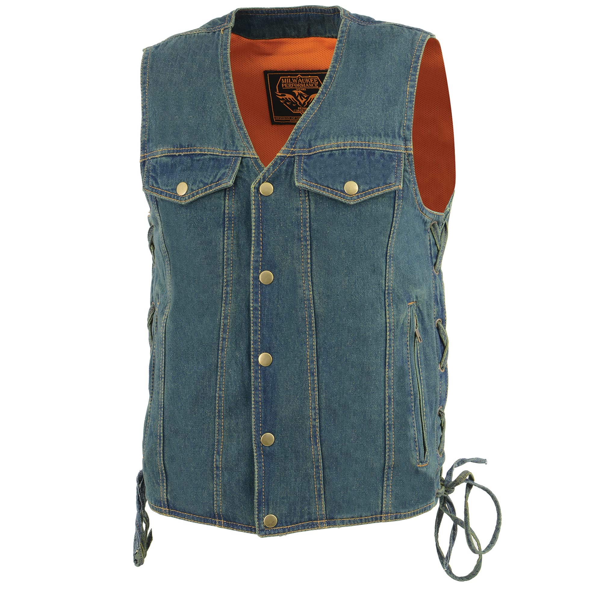 Milwaukee Leather Men's Blue Side Lace Denim Vest with Chest Pockets - Stylish Biker Jacket for Motorcycle Riding & Casual Outfits
