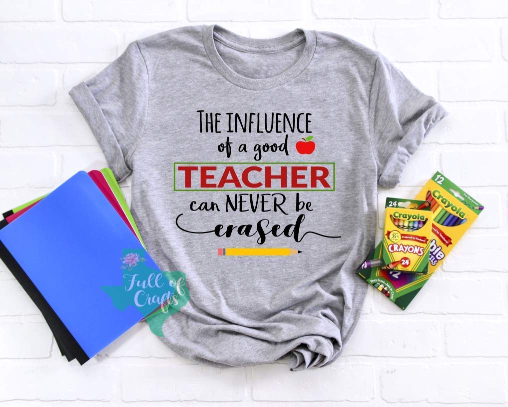 Inspiring Teacher Appreciation T-Shirt - 'The Influence of a Good Teacher Can Never Be Erased' - Back to School Educator Gift, Staff Week, Retirement Present - Perfect for Classrooms, Teacher Conferences & School Events