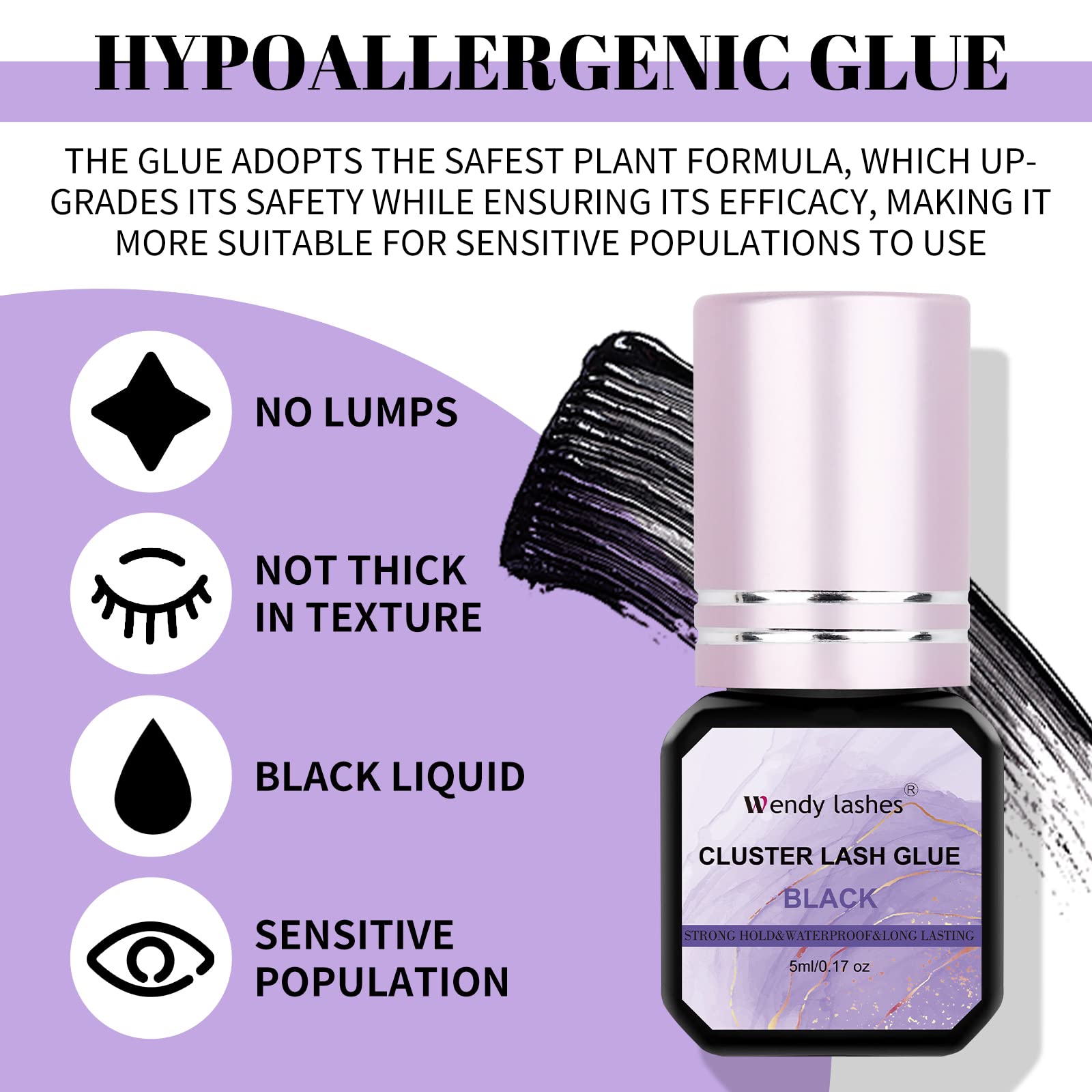 Waterproof Black Eyelash Glue for Sensitive Eyes - Fast Drying, Long Lasting DIY Lash Extension Adhesive (5ml) - Perfect for Professional Salon Use or Home Lash Extensions