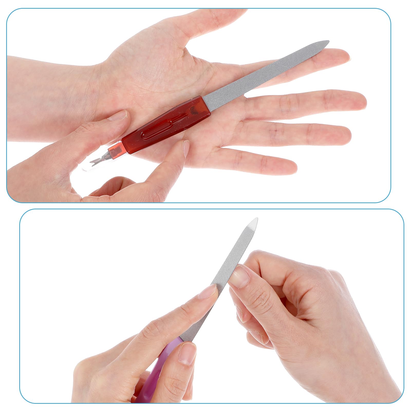 12 Pcs Professional Stainless Steel Nail File Kit - Metal Nail Files, Cuticle Trimmer & Manicure Tools for Women | At-Home & Salon Nail Care, Travel Grooming Essentials