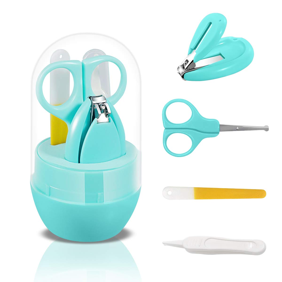 4-in-1 Transparent Lid Baby Nail Care Kit with Nail Clippers, Scissors, Nail File & Tweezers - Safe Grooming Set for Newborns, Infants & Toddlers (Green) - Perfect for Gentle Nail Trimming and Baby Hygiene Care at Home