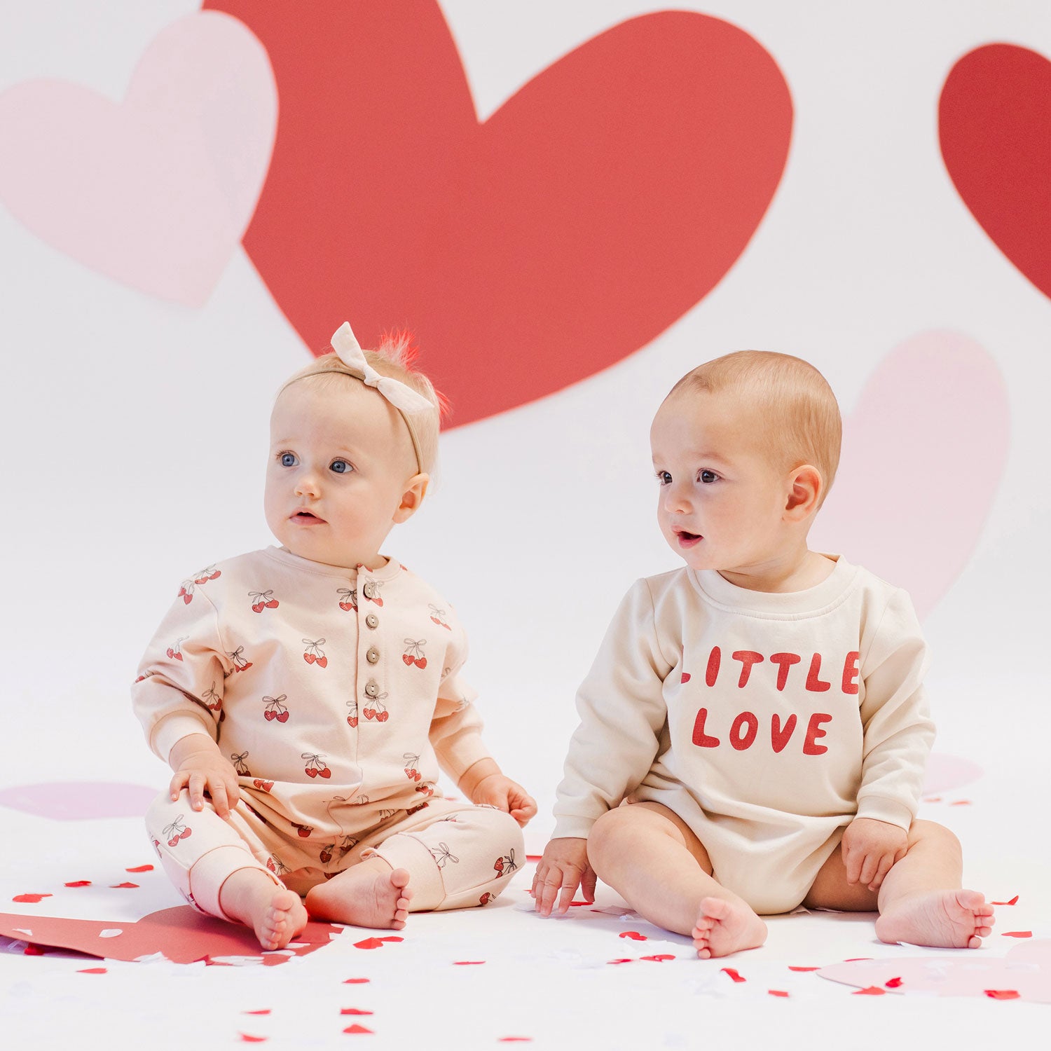 Crewneck Bubble Romper for Baby Girls - Soft Cotton Jumpsuit with Cute Little Love Print - Natural Color for Playtime & Photo Shoots