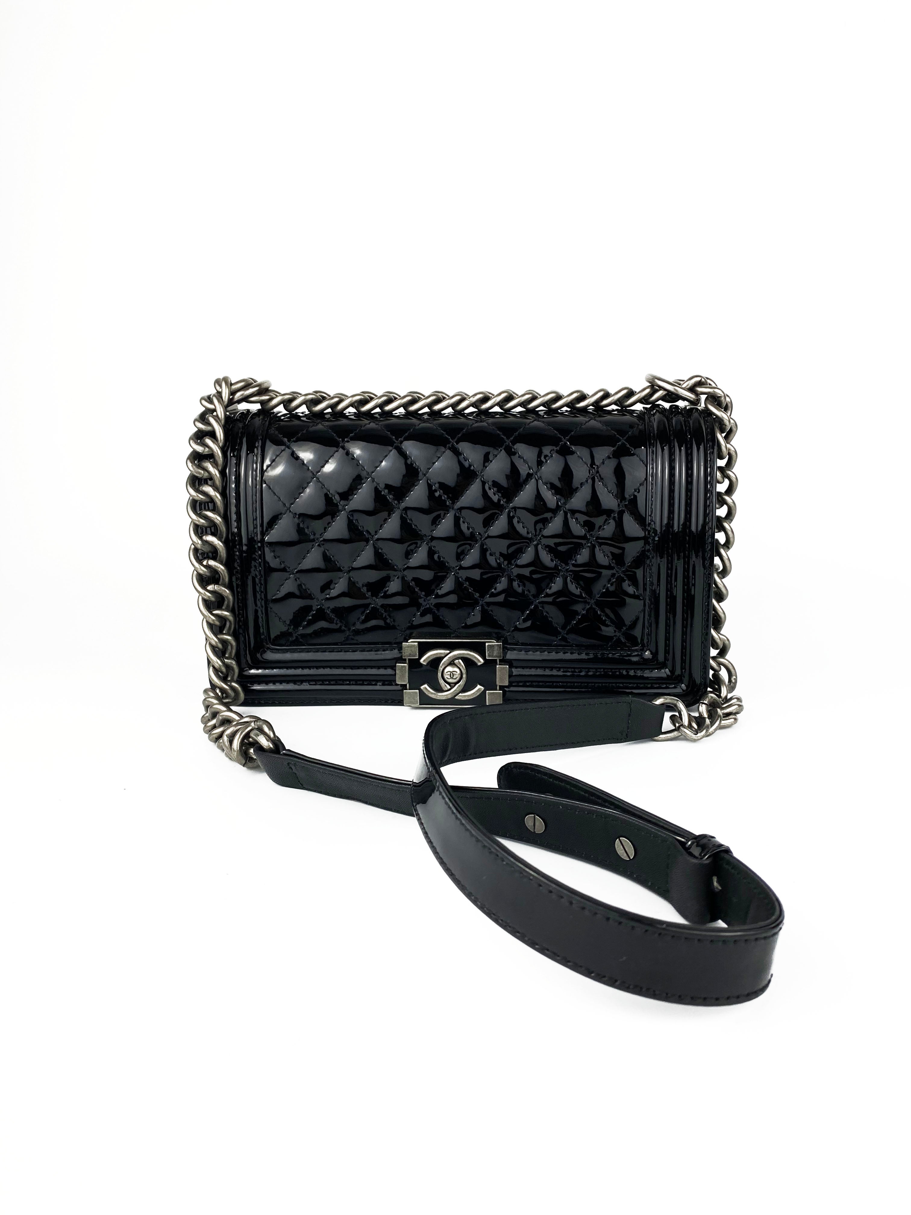 Chanel Boy Black Patent Leather Handbag - Luxury Designer Crossbody Bag for Women, Perfect for Parties, Date Nights & Special Occasions