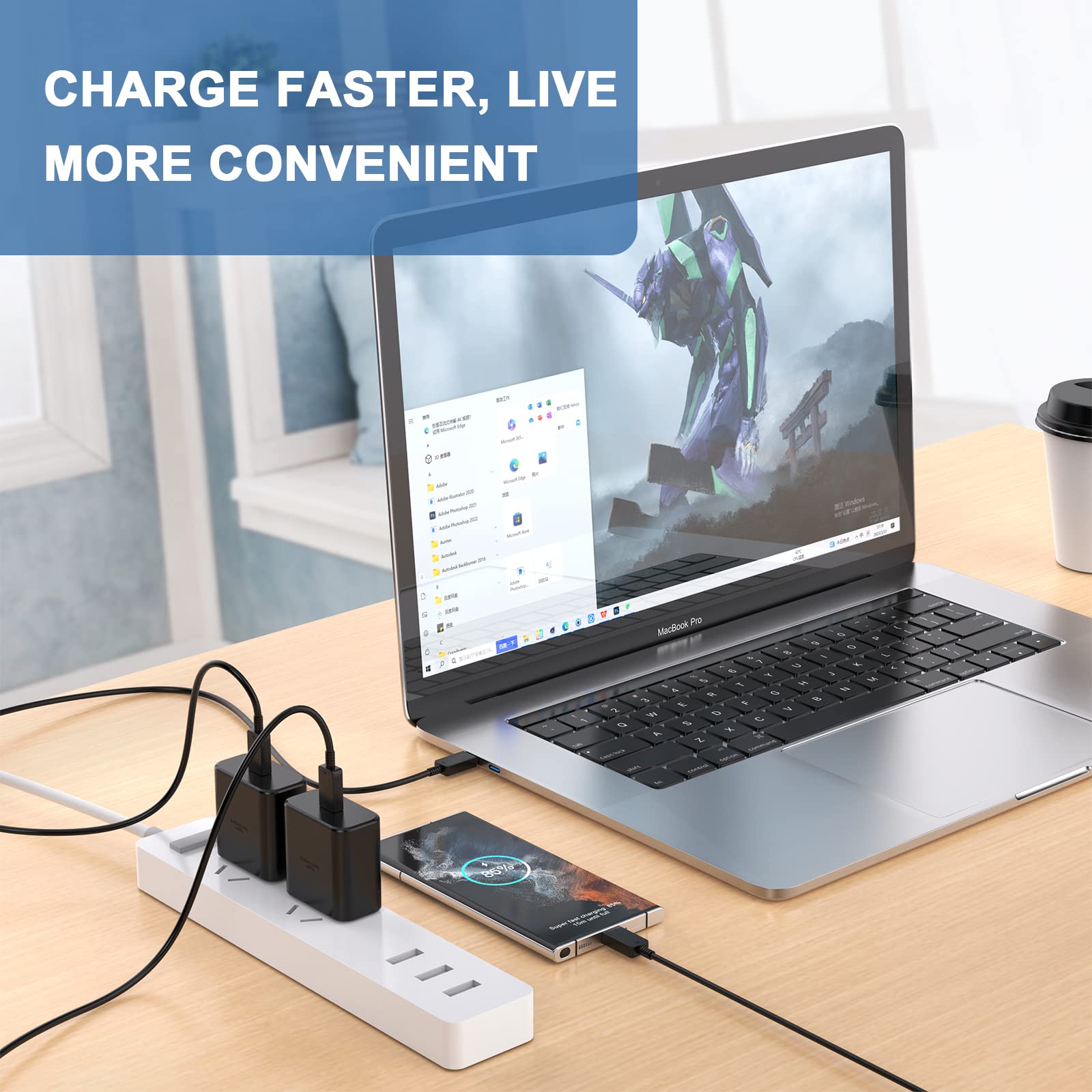 45W Fast Charger for iPhone 16 Pro Max - 2 Pack USB C Wall Charger with 6FT USB C to C Cable - Compatible with iPhone 16/16 Plus/16 Pro/16 Pro Max/15 Series & Galaxy - Perfect for Home, Office & Travel Charging